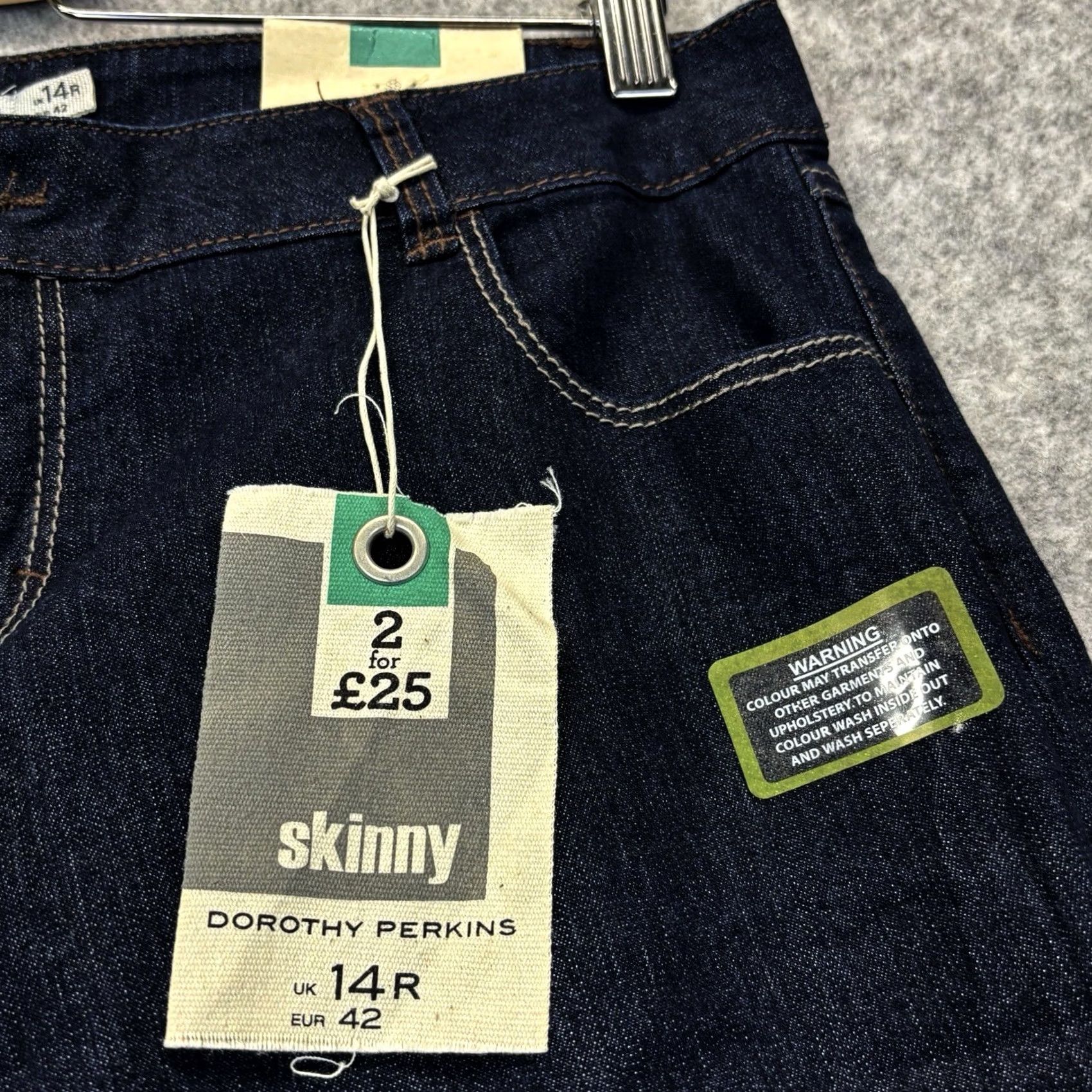 Vintage Dorothy Perkins Jeans Womens 14 Skinny UK14 Regular Denim Dark Wash New With Tags L31 Size 36" / US 14 / IT 50 - 3 Thumbnail