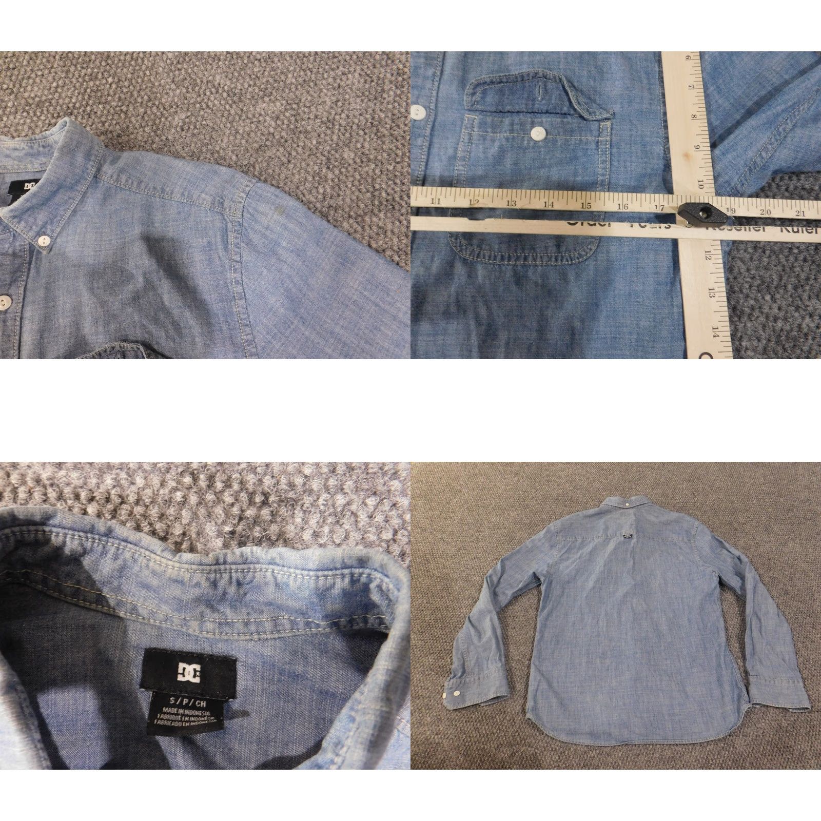 Vintage DC Shoes Shirt Men Denim Button Up Blue Retro Pocket Long Sleeve Collared Button-Down Slimming Outdoor Vintage: No Size US S / EU 44-46 / 1 - 8 Thumbnail