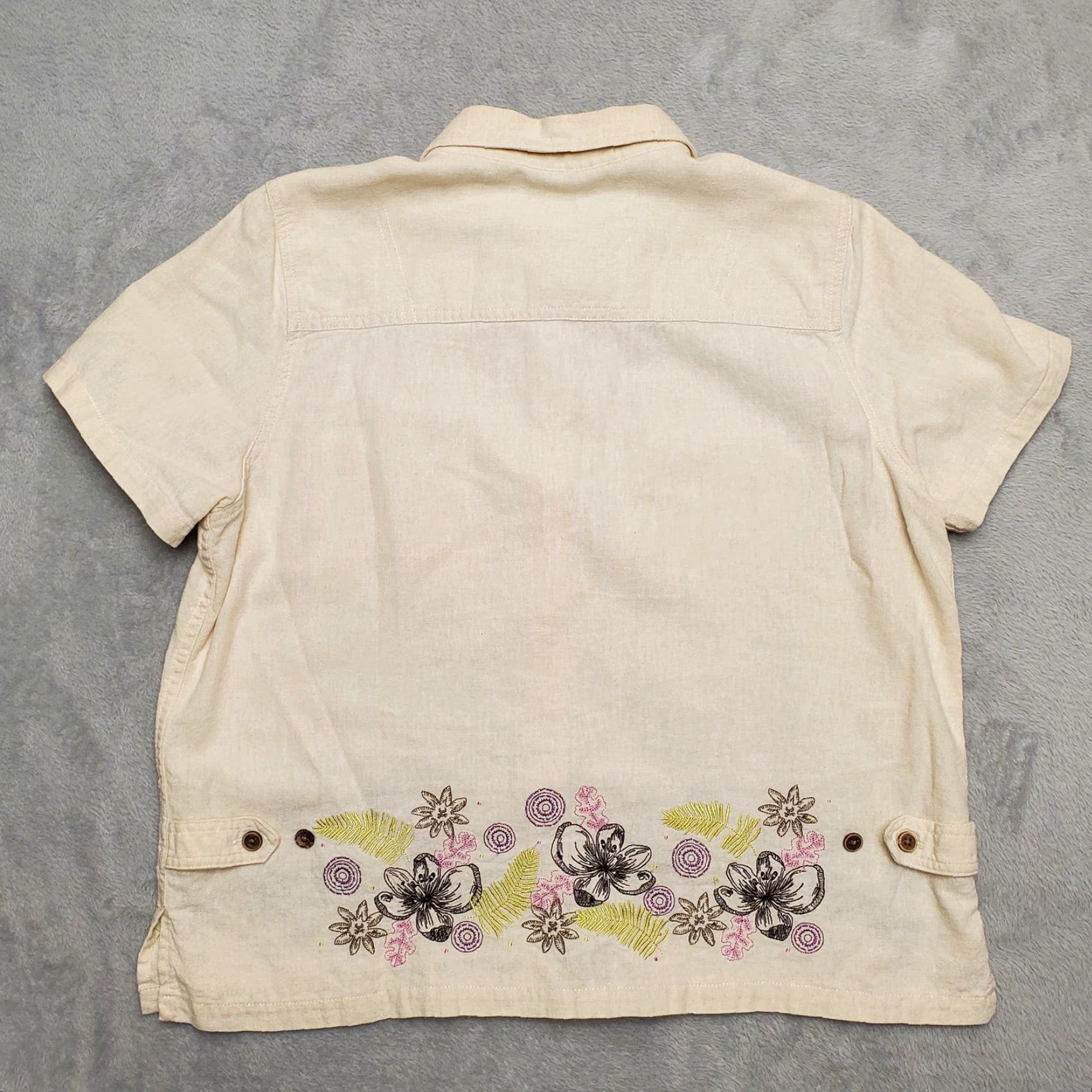 Vintage VINTAGE Christopher Banks Shirt Womens M Beige Linen Blend Floral Embroidered Size M / US 6-8 / IT 42-44 - 7 Thumbnail