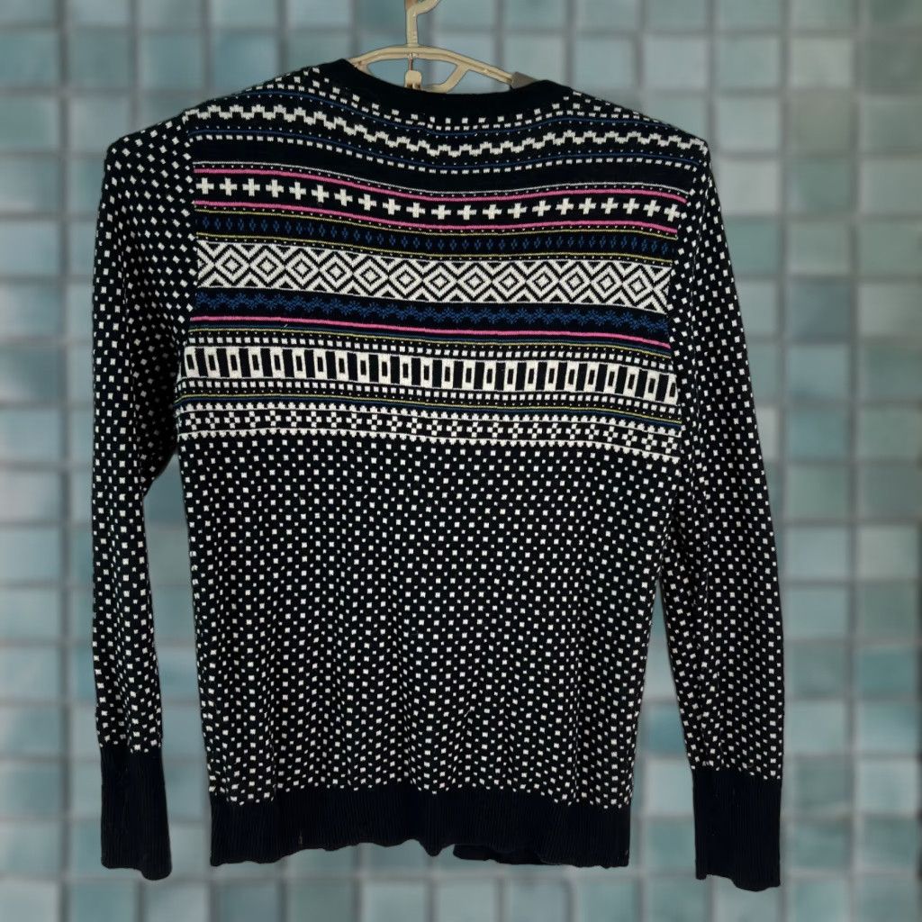 Merona Merona Cardigan Womens Knit Black Button Front V-Neck 28 in Long Sleeve Size M Geometric Pattern 100% Cotton Regular Fit Winter Classic Size M / US 6-8 / IT 42-44 - 1 Thumbnail