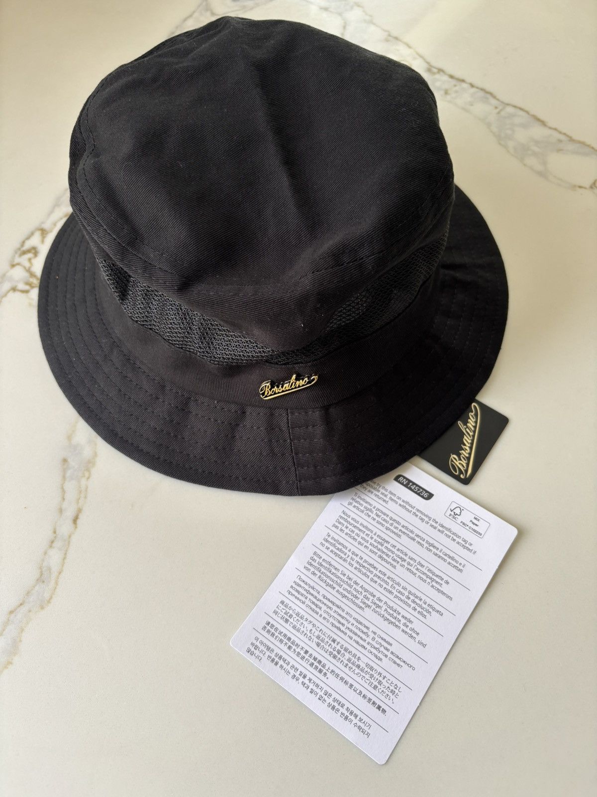 Borsalino NWT Borsalino Cotton Mesh Bucket Hat Black L Size ONE SIZE - 1 Thumbnail