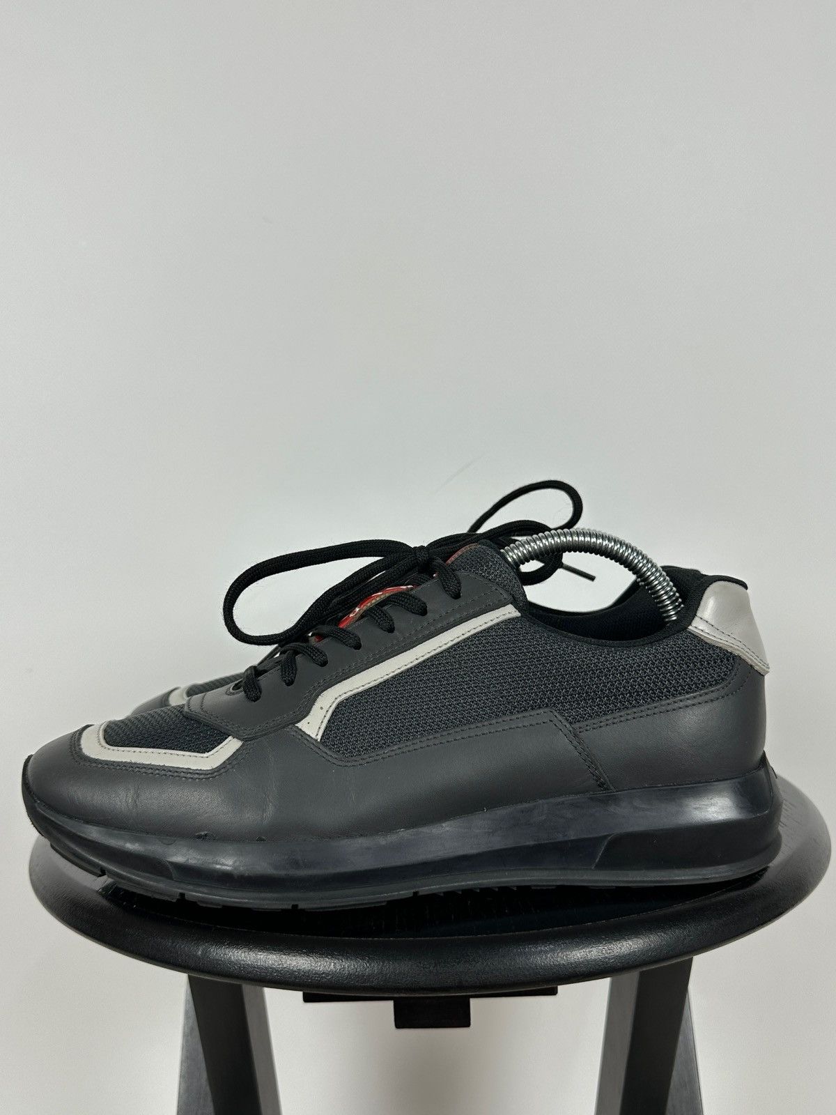 Prada Prada Grey Leather Red Tab Sneakers Size US 6.5 / EU 39-40 - 3 Thumbnail