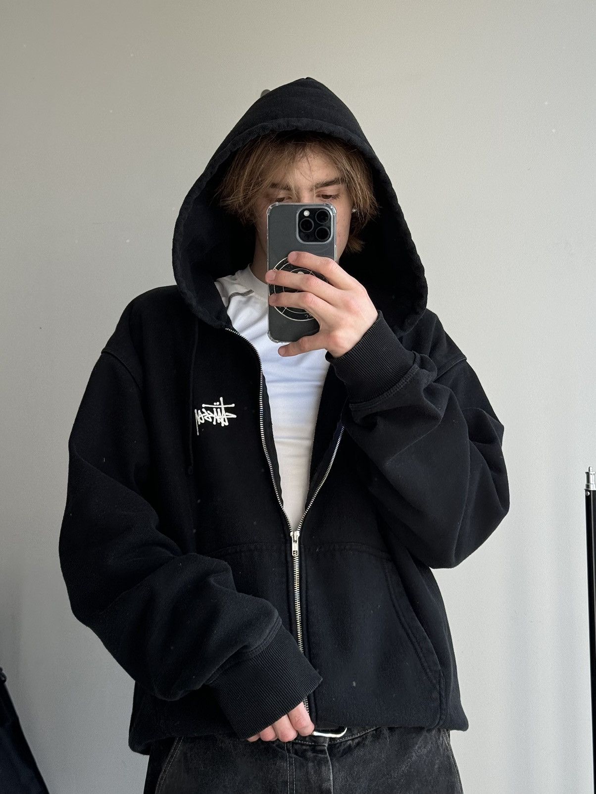 Stussy × Vintage STUSSY Big Logo LOGO VINTAGE OVERSIZE Zip Up Black HOODIE Size US XXL / EU 58 / 5 - 21 Thumbnail