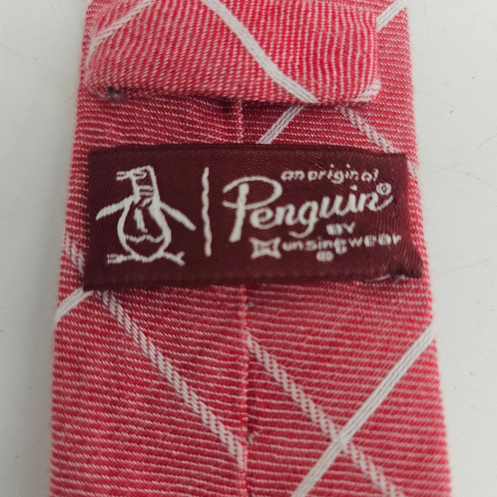 Original Penguin Skinny Colby Neck Tie Cotton Designer Plaid Argyle Red White Size ONE SIZE - 3 Thumbnail