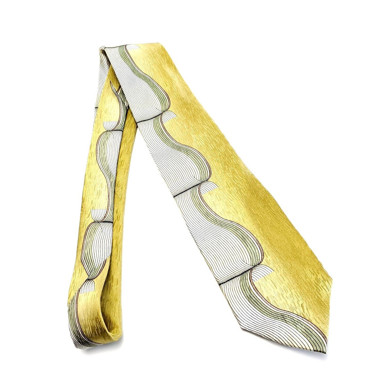 Designer Daniel Craig Yellow Ribbon Abstract Print Silk Tie Size ONE SIZE - 6 Thumbnail