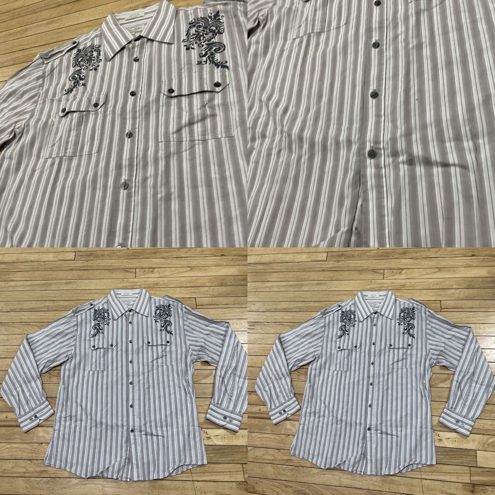 Vintage Eighty Eight Button Shirt Men L Striped Crest Sequin Y2k Gray 44" Biker Bloke Casual Shirt Size US L / EU 52-54 / 3 - 10 Thumbnail