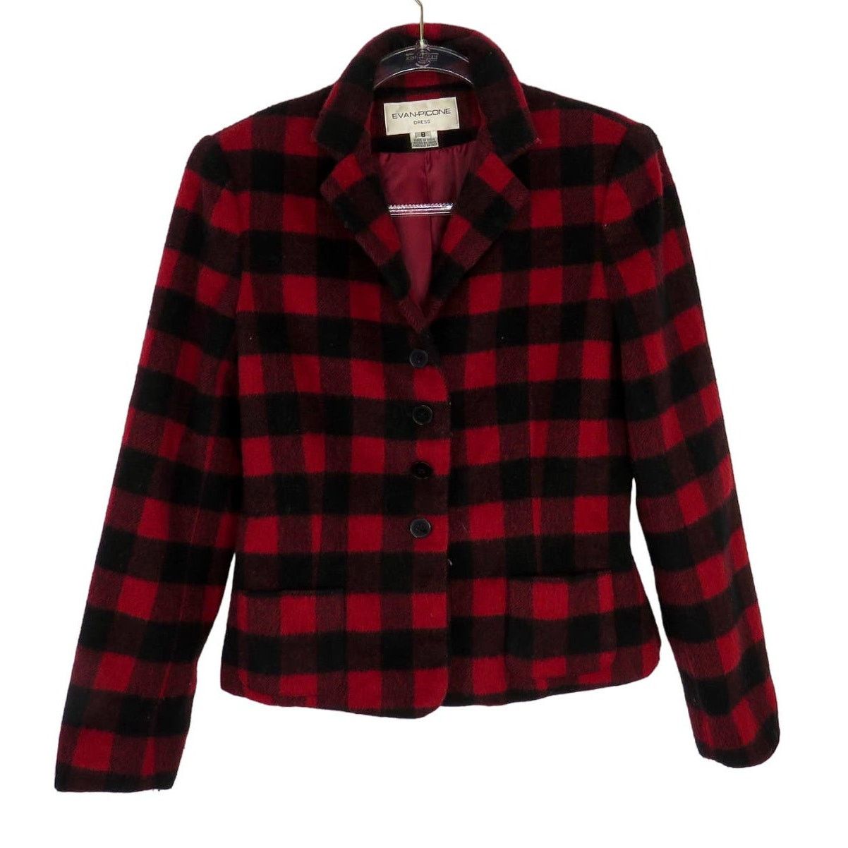 Evan Picone Vintage Red Plaid Coat Single selling Breasted Peacoat