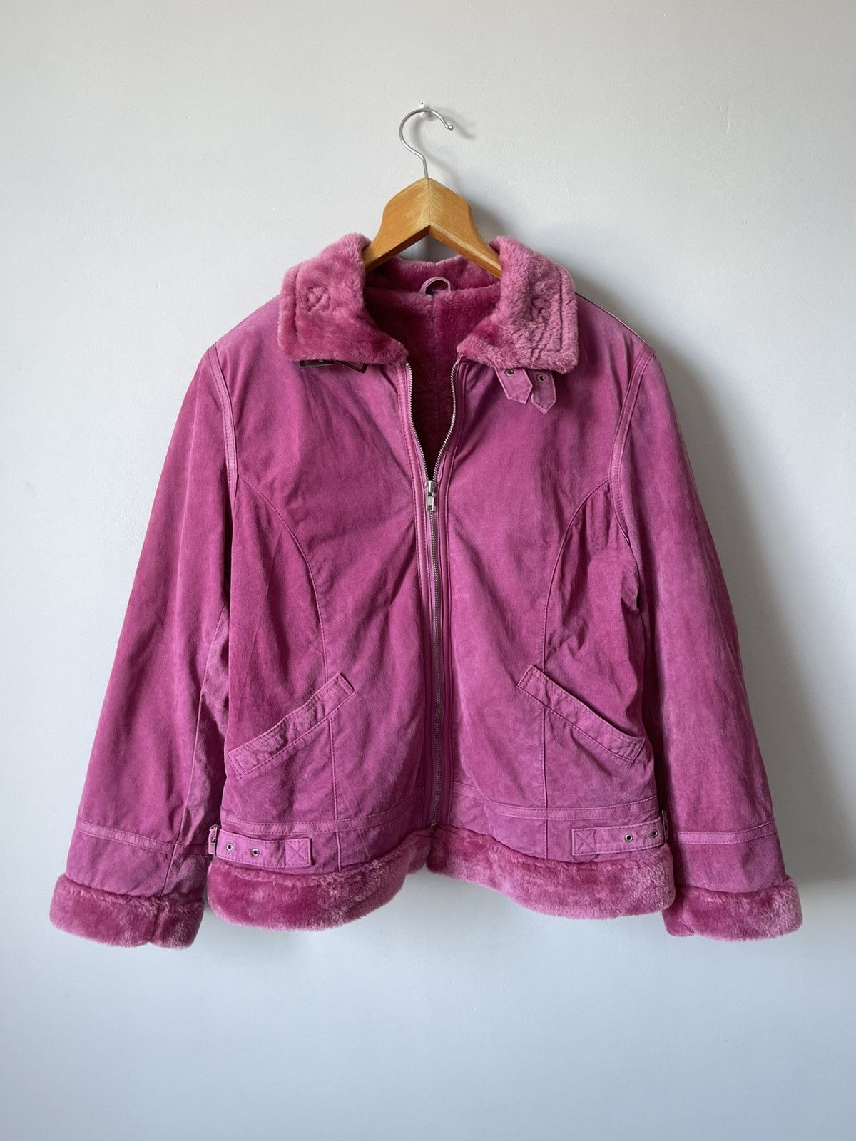Japanese Brand Vintage Y2k Faux Fur Pink Suede Leather Japan Archive Jacket Size L / US 10 / IT 46 - 1 Thumbnail