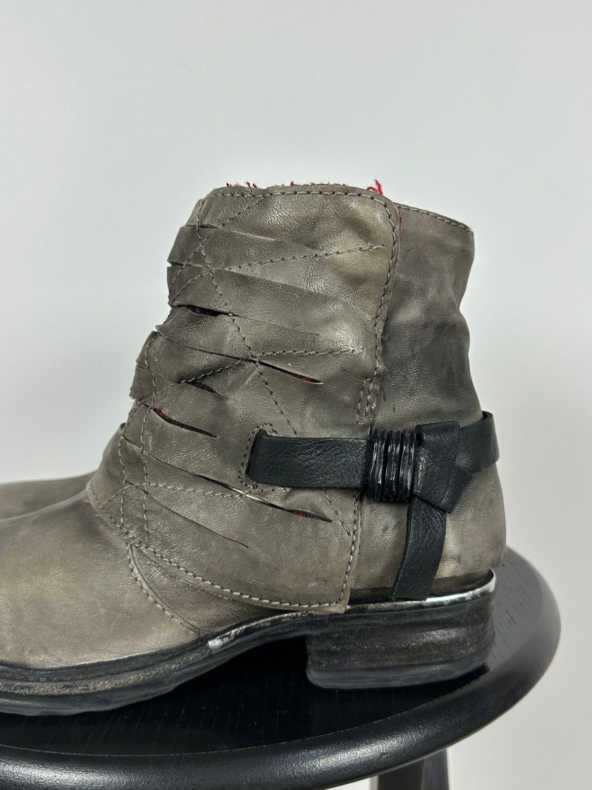 A.S.98 A.S.98. Airstep Gray Leather Biker Ankle Buckle Strap Boots Size US 8 / IT 38 - 14 Thumbnail