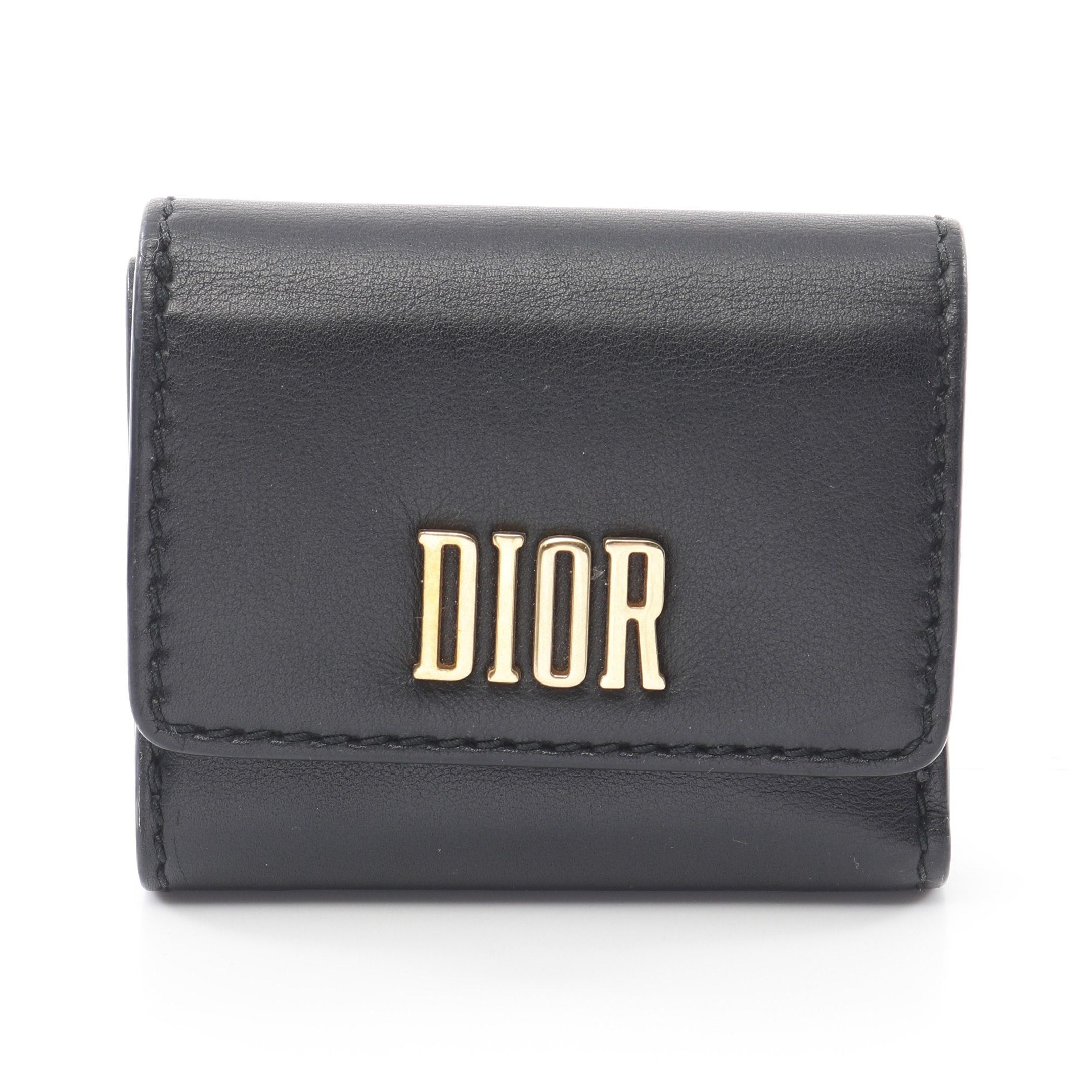 Dior Dior Trifold Wallet Compact Leather Black Logo Size ONE SIZE - 1 Thumbnail