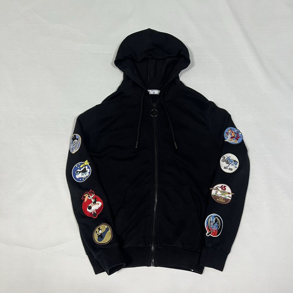 image of Off White Off-White Ss18 Patch Badge Zip-Up Hoodie in Black, Men's (Size Small)
