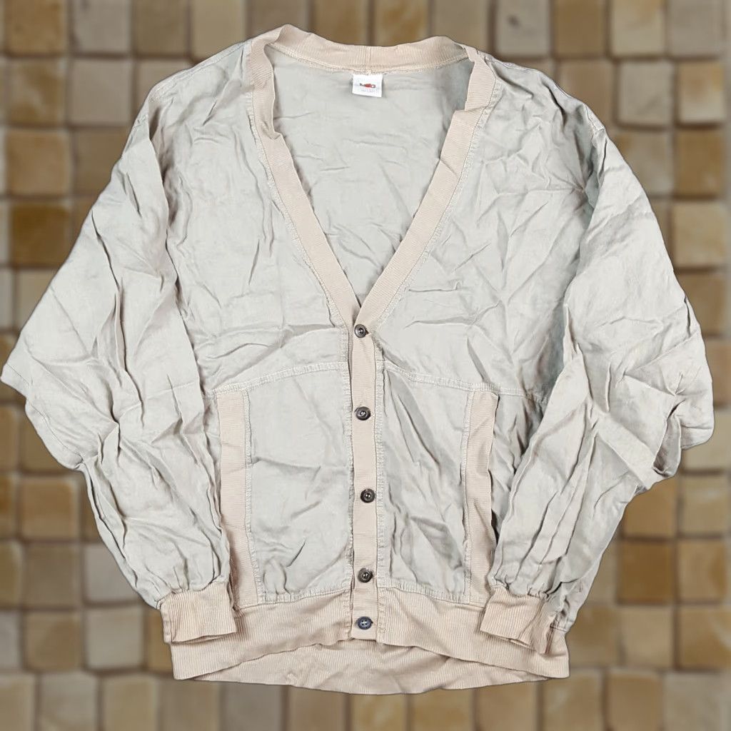 Vintage VTG 90s Beige Cardigan Beigh Khaki Grunge Button Up Pullover Sweater MOG Size 4 Pockets Womens Knit Shirt Size S / US 4 / IT 40 - 1 Thumbnail