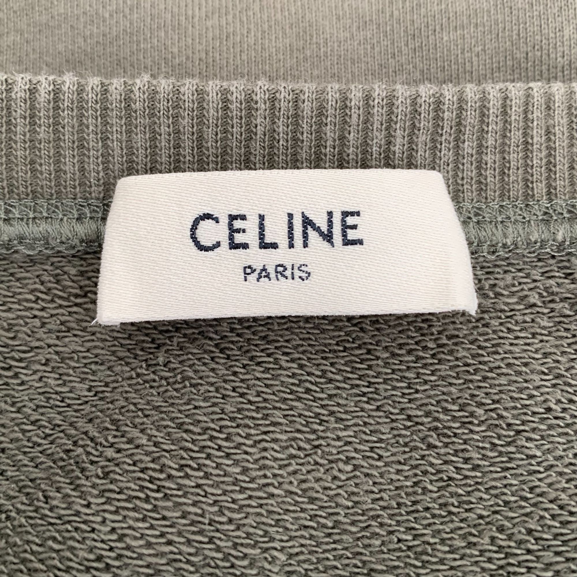 Celine Celine Green Logo Print Cotton Round Neck Long Sleeve Sweats Size L / US 10 / IT 46 - 2 Thumbnail