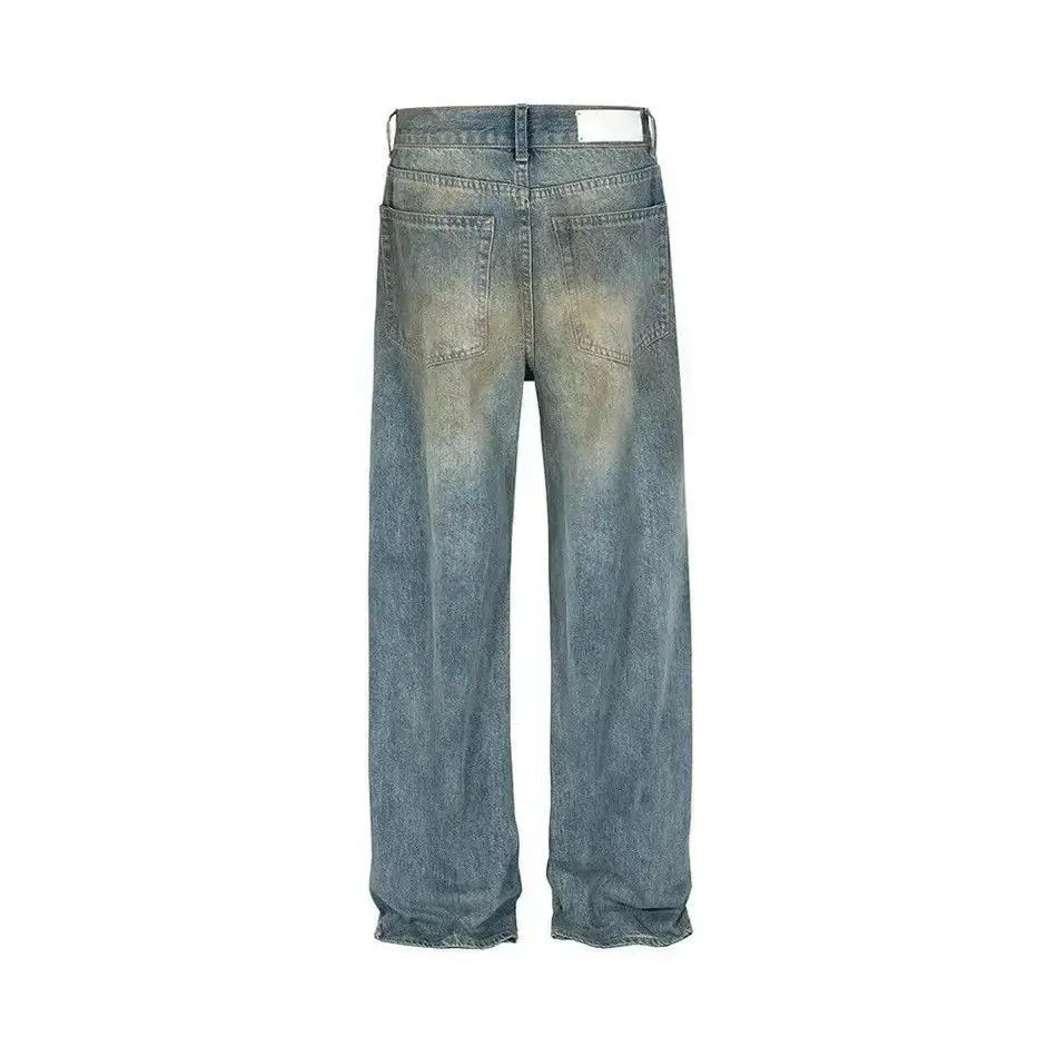 Mud Dyed Hole Baggy Jeans Hombre Frayed Ripped Trousers y2k main image 1