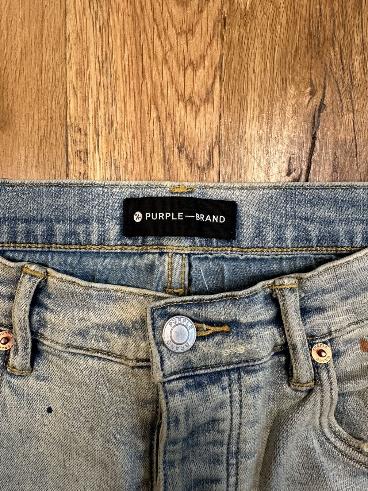 Purple Brand Purple Brand Patched Paint Splatter Blue Denim Jeans Size 31 Size US 31 - 3 Thumbnail