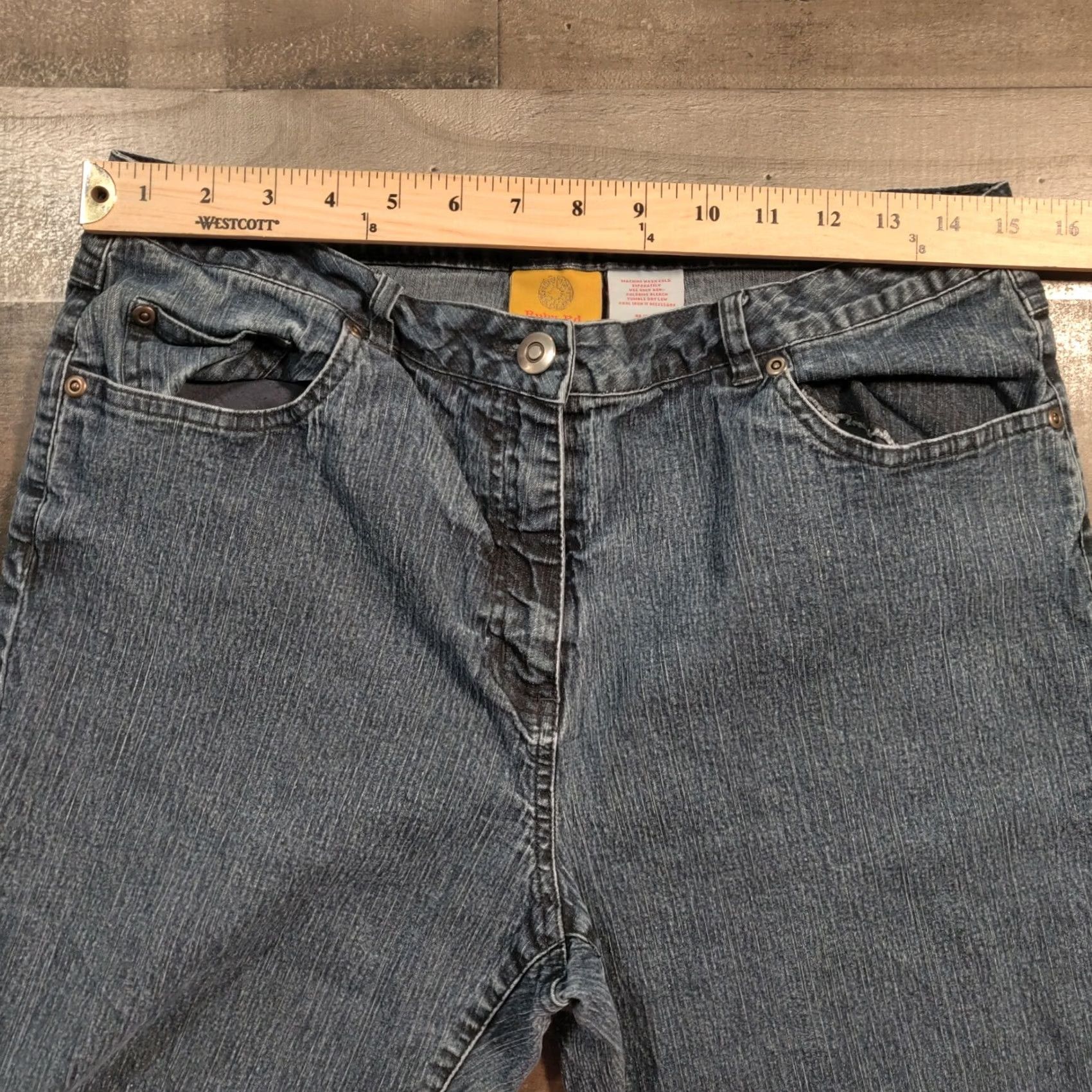 Vintage Ruby Rd. Women 12 Bootcut Jeans Mid-Rise Dark Wash Blue Denim Pockets Zip Closure Size 34" / US 12 / IT 48 - 7 Thumbnail