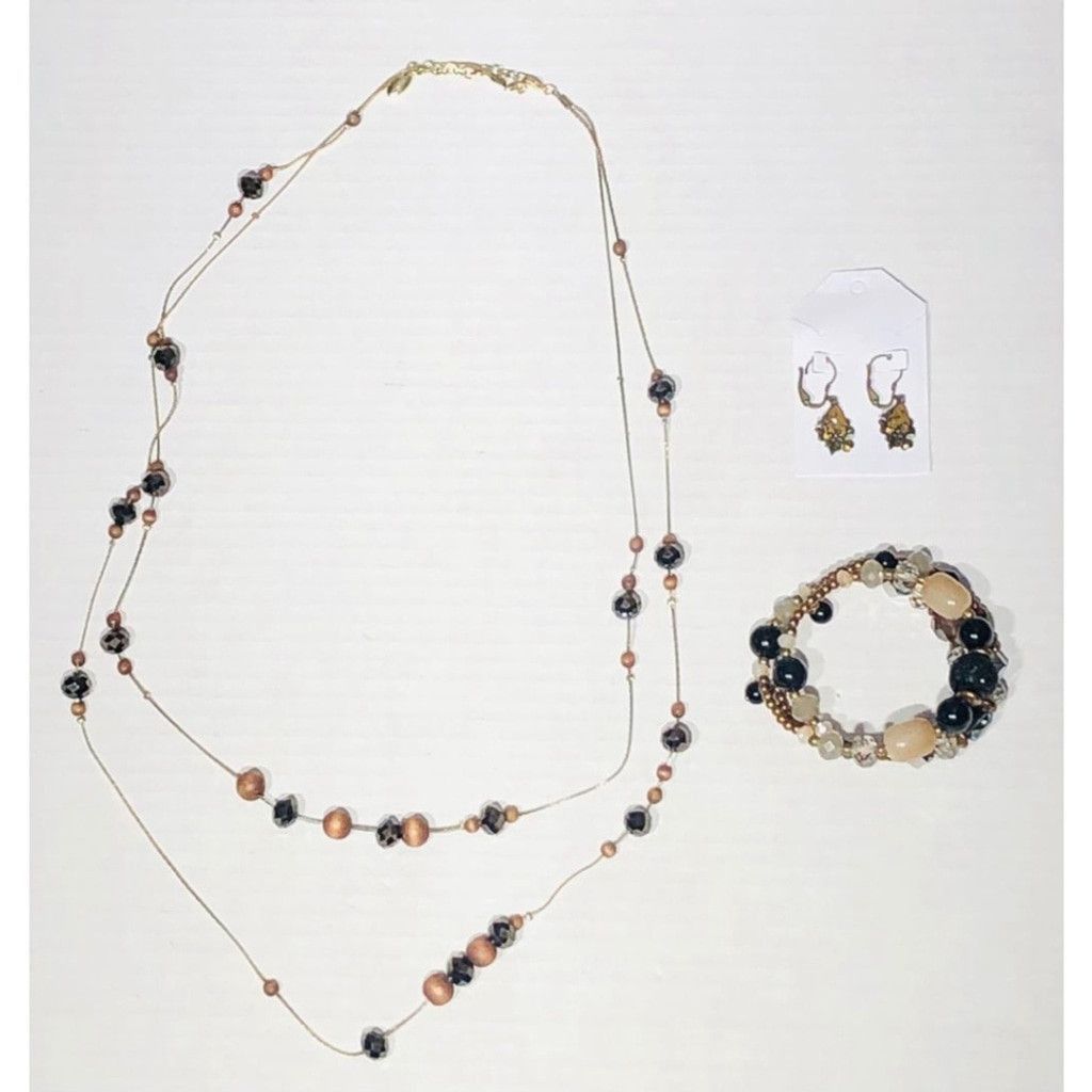 WE Fashion Double Strand Beaded Necklace Bracelet Earrings Set Jewelry Size ONE SIZE - 1 Thumbnail
