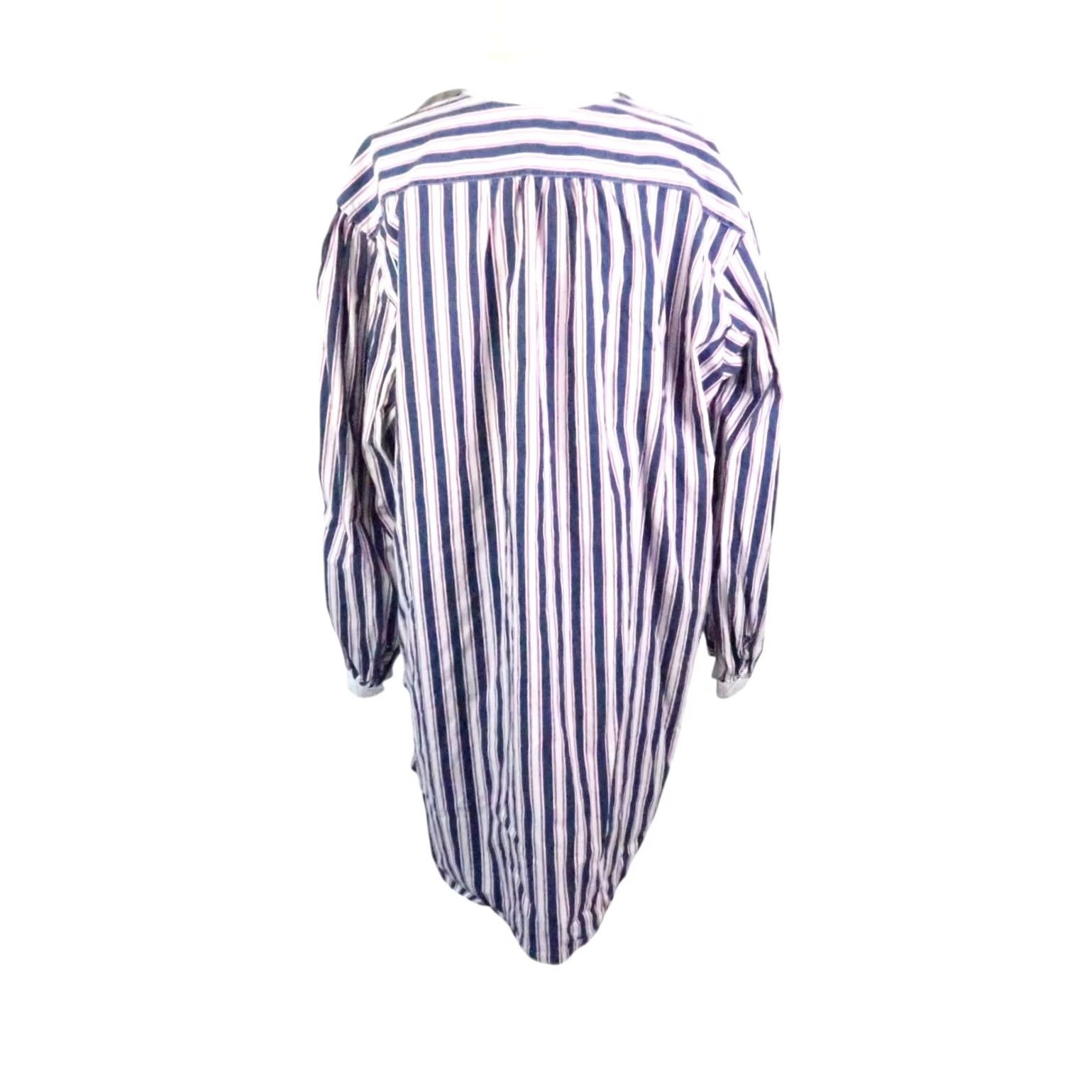 Vintage VINTAGE Honors Intimates Sleep Shirt Dress Navy Blue White Stripe Long Sleeve Collared Cotton 90s 80s Womens L Size L / US 10 / IT 46 - 4 Thumbnail