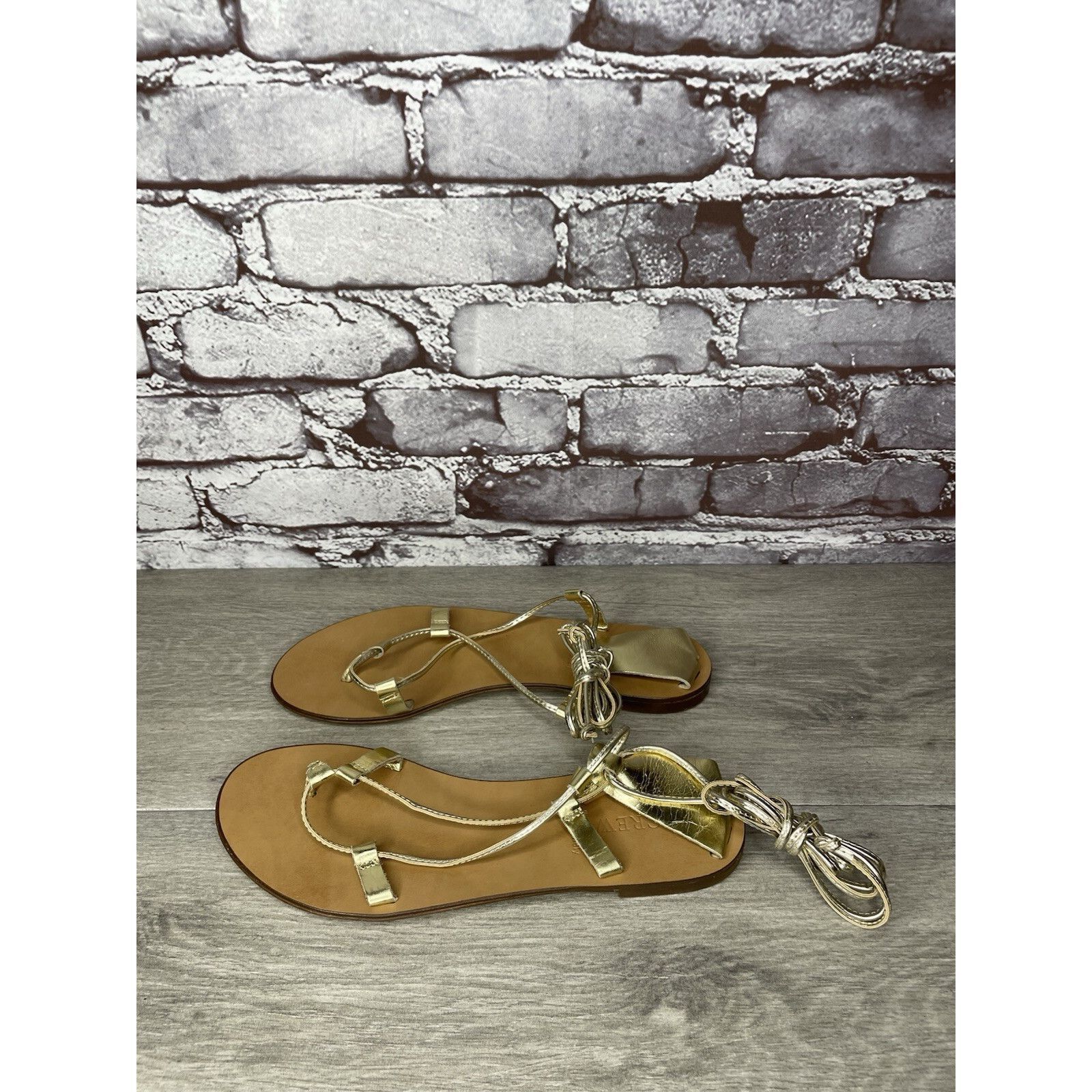 J.Crew J. Crew Metallic Gold Leather Ankle Wrap Around Sandals Wome Size US 7.5 / IT 37.5 - 5 Thumbnail