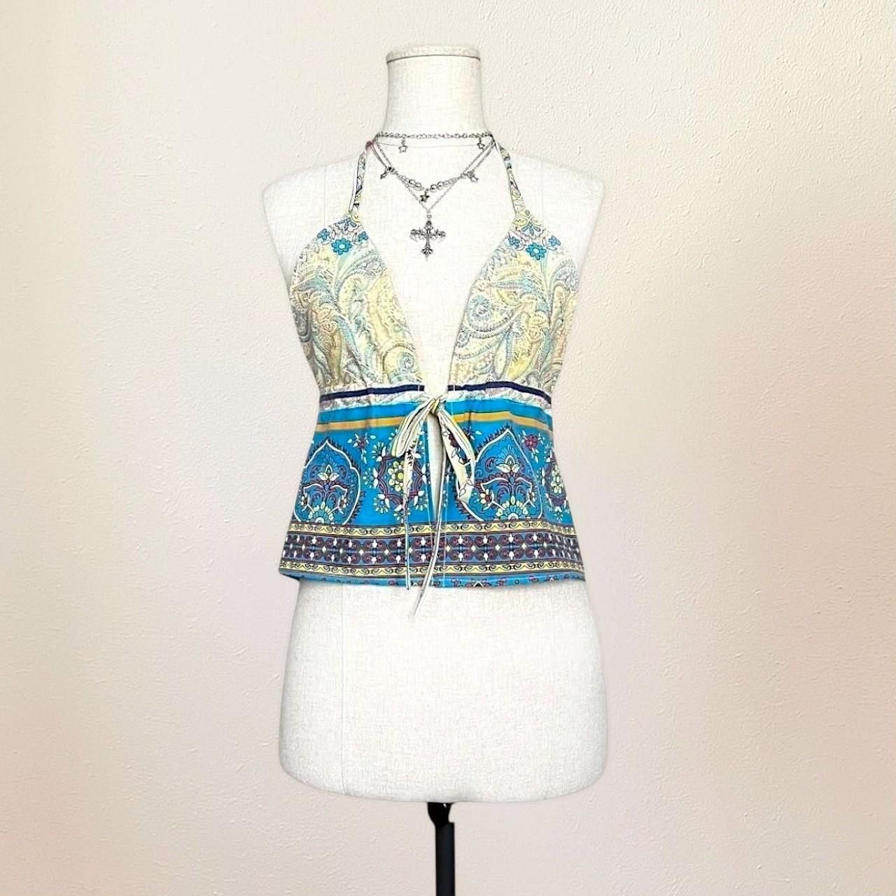 Handmade Blue Funky Halter top with ties, handmade, coquette, y2k Size S / US 4 / IT 40 - 3 Thumbnail