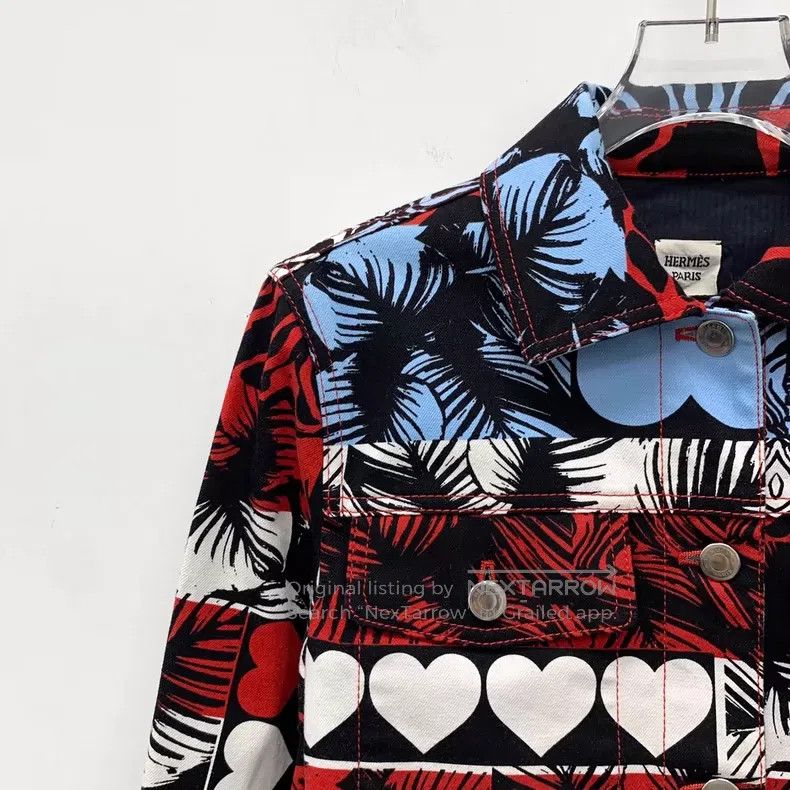 Hermes Hermes Color-Blocked Heart Print Cotton Collar Single-Brea Size XS / US 0-2 / IT 36-38 - 3 Thumbnail