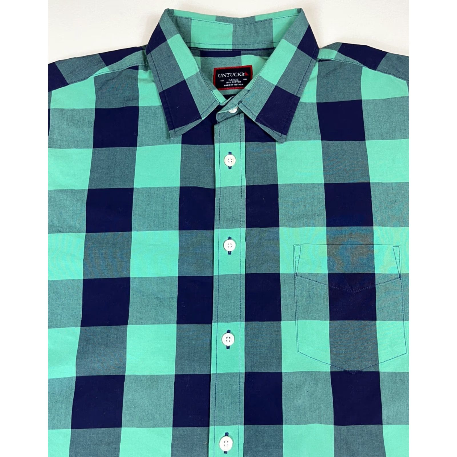 UNTUCKit UNTUCKit Men's Button-Up Plaid Shirt L Blue Green Navy Cotton Casual Regular Size US L / EU 52-54 / 3 - 2 Thumbnail