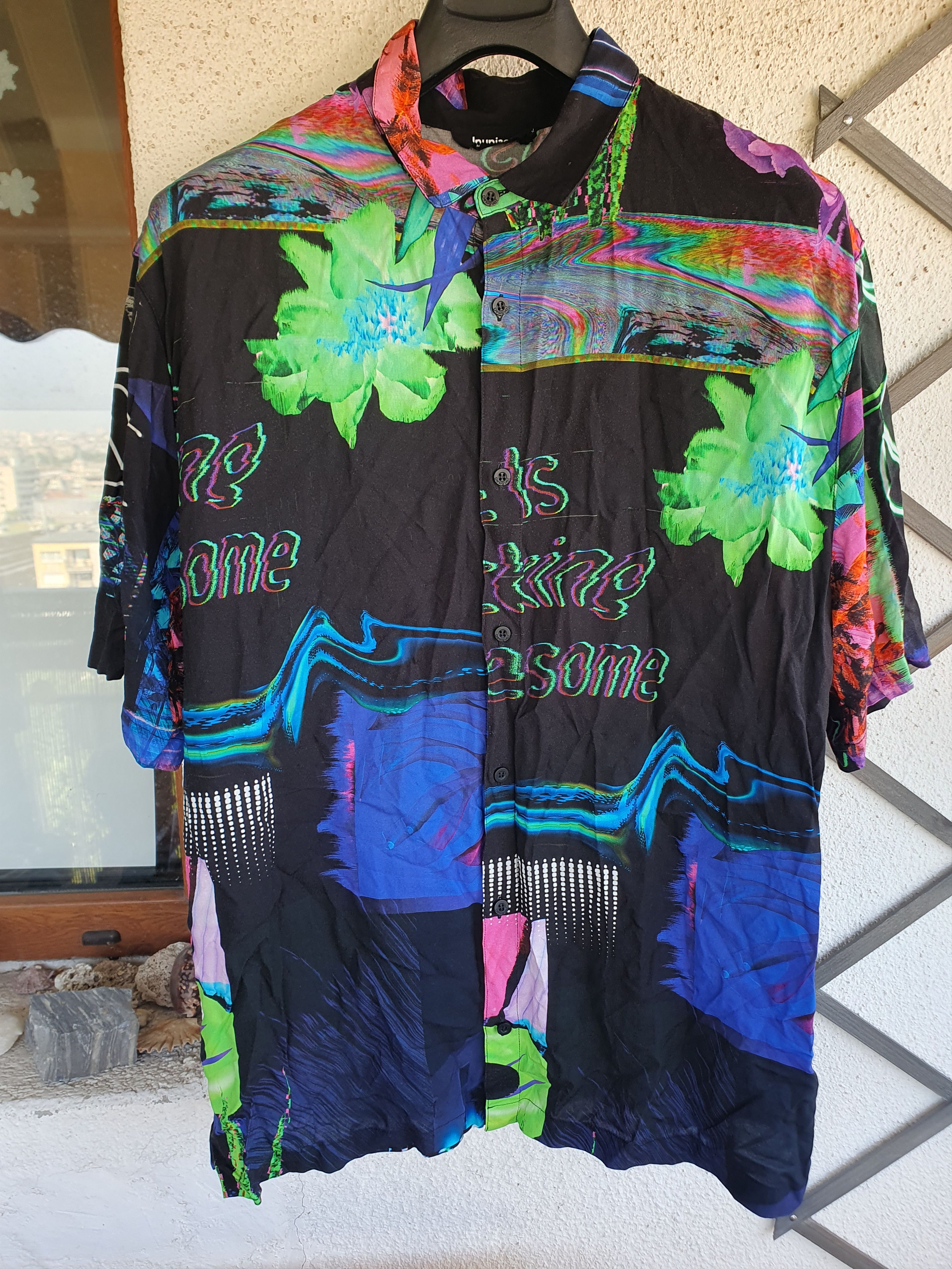 Swagger Desigual Hawaiian Shirt Life is F**** Awesome Neon sz XL Size US XL / EU 56 / 4 - 1 Thumbnail