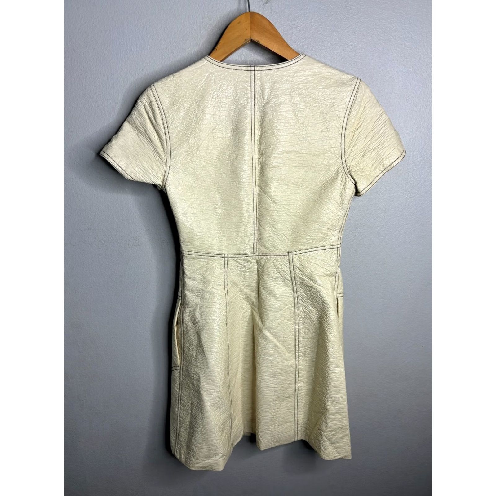 Vintage Misha Nonoo Dress Shirt Dress Women's Midi White Size 00 Faux Leather Cotton 8/10 Vintage? 2579 Size XXS / US 00 / IT 34 - 6 Thumbnail