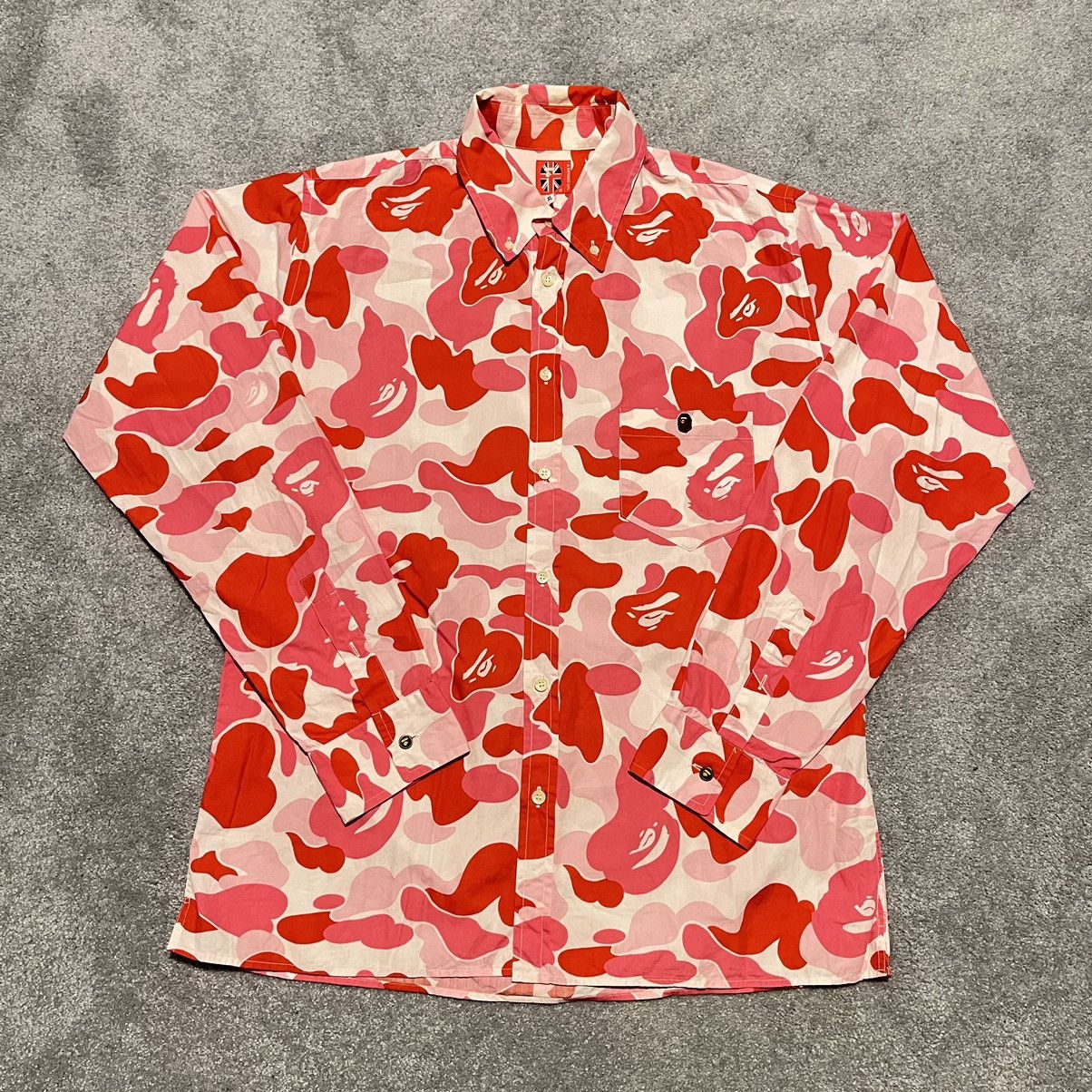 image of A Bathing Ape Bape Pink Abc Crazy Camo Button Up Shirt in Pink Camo, Men's (Size XL)