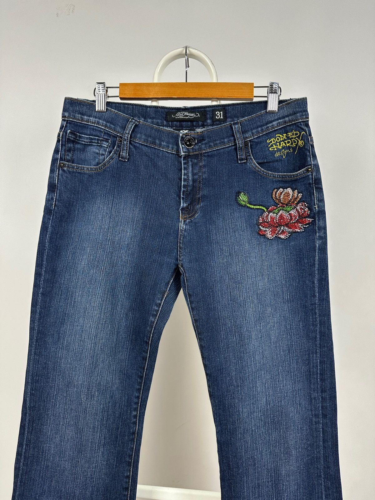 Ed Hardy Ed Hardy Rhinestones Flowers Denim Jeans Pants Size 31" - 4 Thumbnail