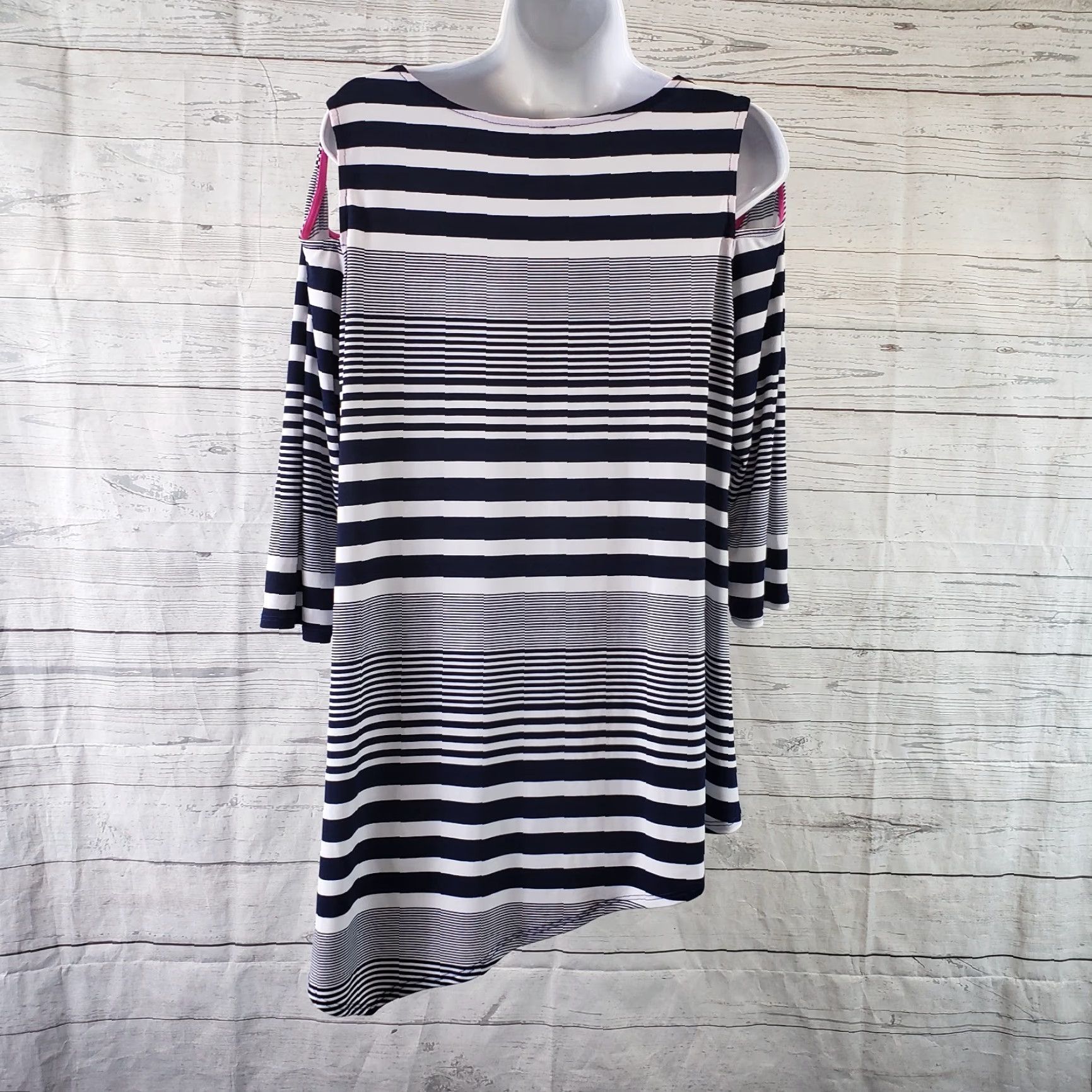 Vintage IC by Connie K Womens Tunic Blouse L Blue Stripe 3/4 Sleeve Shoulder Cutouts Shirt Womens L Size L / US 10 / IT 46 - 4 Thumbnail