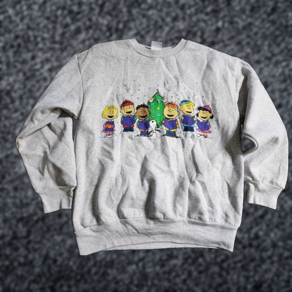 Peanuts Mens Peanuts Snoopy Christmas Sweatshirt Heather Grey S LIGHTS Crew Neck Long Sleeve Pullover Unisex Adults Knit Shirt Womens Men? Size US S / EU 44-46 / 1 - 1 Thumbnail