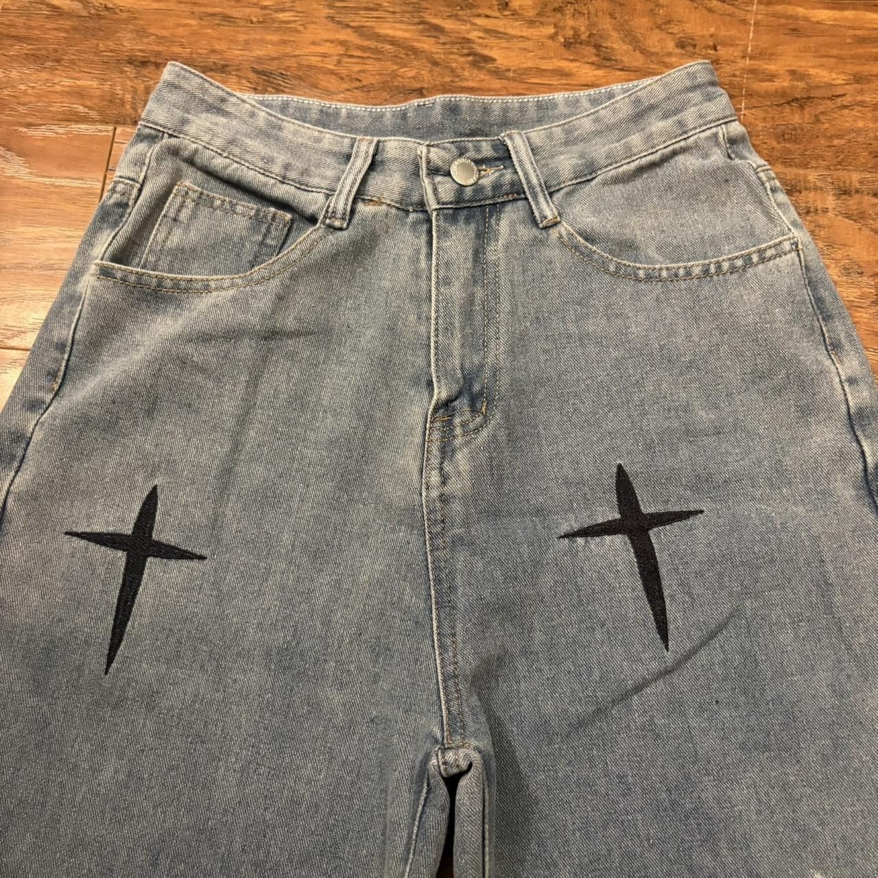 Vintage Crazy Vintage Y2K/2000s Baggy Cross chrome hearts Style Medium wash Denim Jeans! Size US 27 - 2 Thumbnail