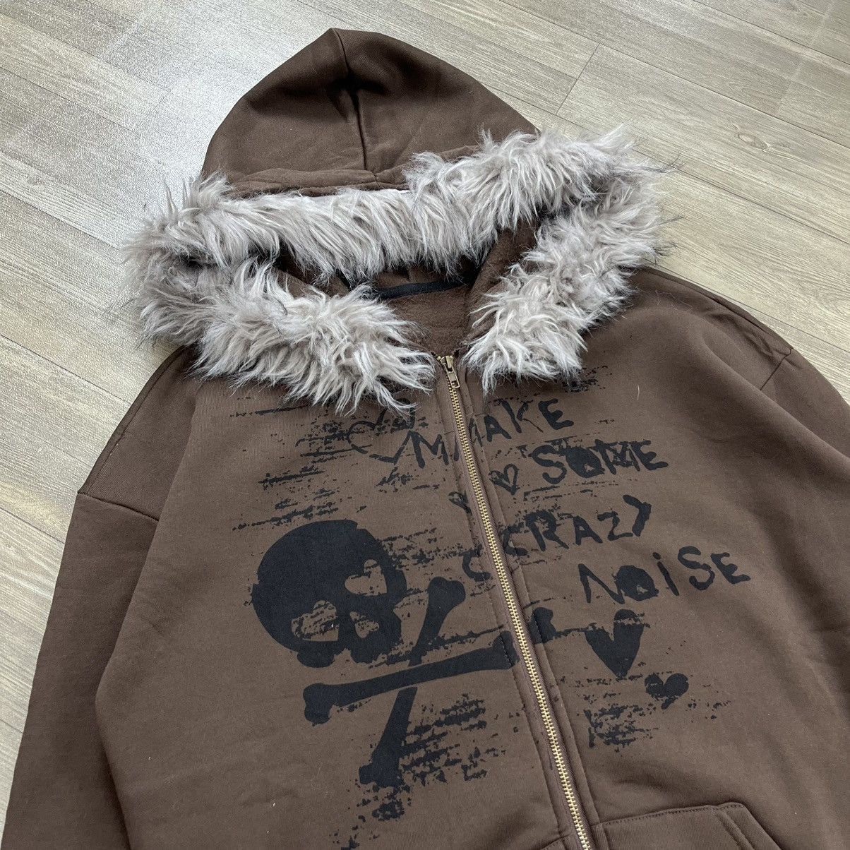 If Six Was Nine 2000s Shein Skulls Poem Fur Zip Hoodie I6was9 Lgb Style Size US M / EU 48-50 / 2 - 3 Thumbnail