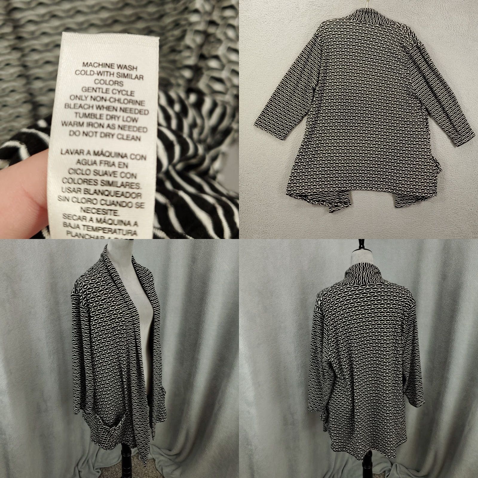 Vintage Chico's Cardigan Womens XL Black White Open Front Stretch Flow y Easywear Chicos 3 Size XL / US 12-14 / IT 48-50 - 8 Thumbnail