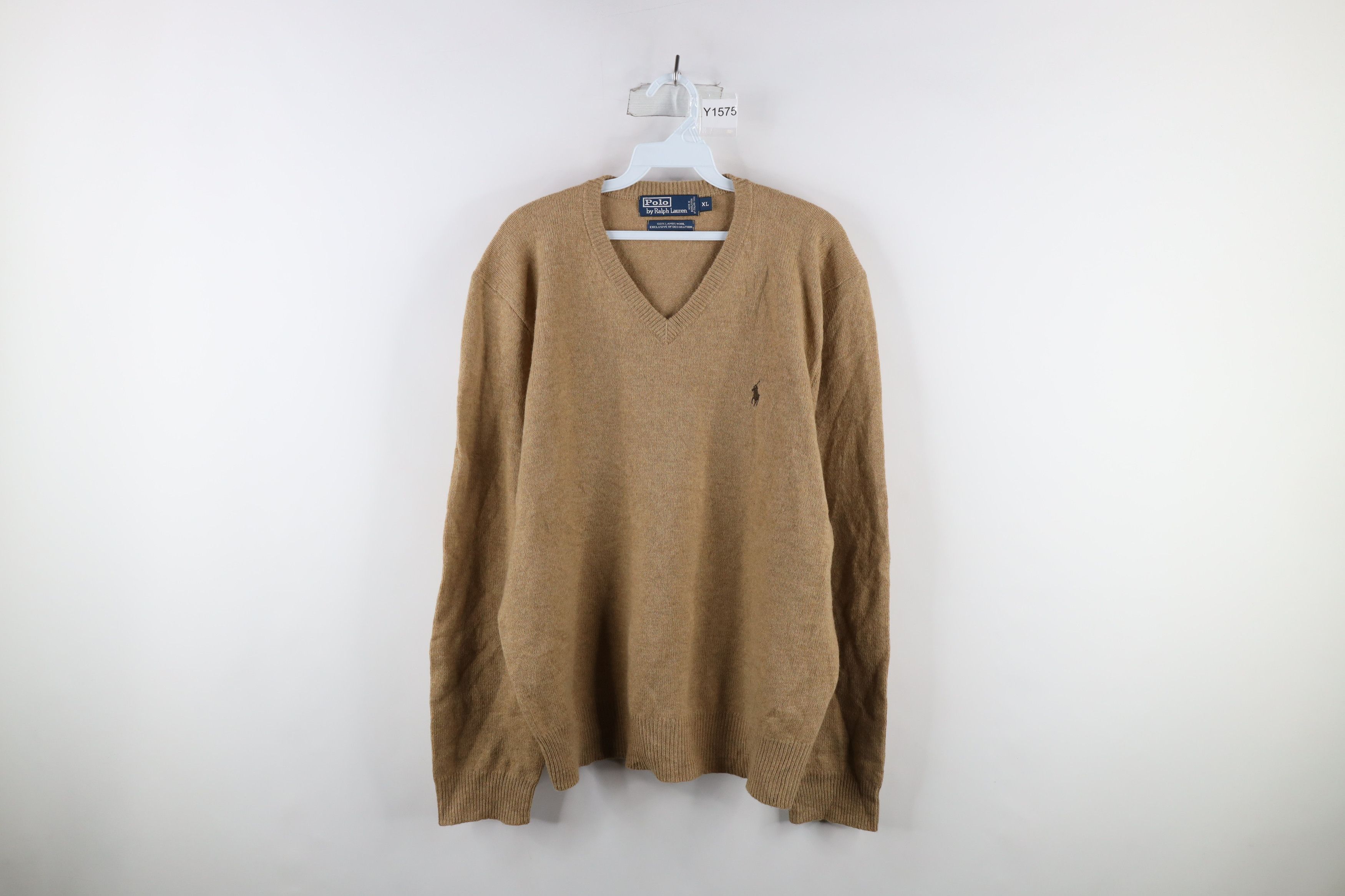 Polo Ralph Lauren Vintage 90s Ralph Lauren Knit V-Neck Sweater Oatmeal Brown Size US XL / EU 56 / 4 - 1 Thumbnail
