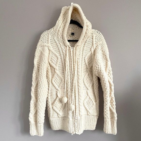 Handmade Handmade Peru Cable Knit Hooded Merino Wool Zip Cardigan Size M / US 6-8 / IT 42-44 - 10 Thumbnail