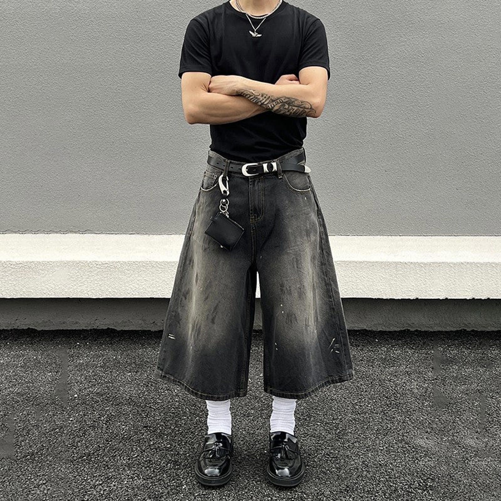 Jean Wide Leg Long Black Denim Jorts / Shorts Size US 30 / EU 46 - 2 Thumbnail