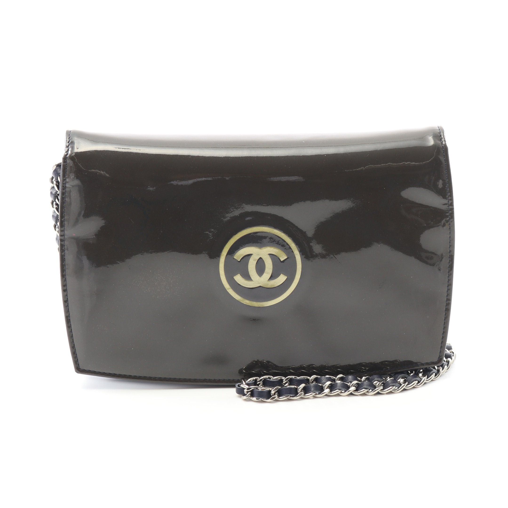 Chanel Chanel Coco Mark Chain Wallet Patent Leather Dark Green Silver Hardware Size ONE SIZE - 1 Thumbnail