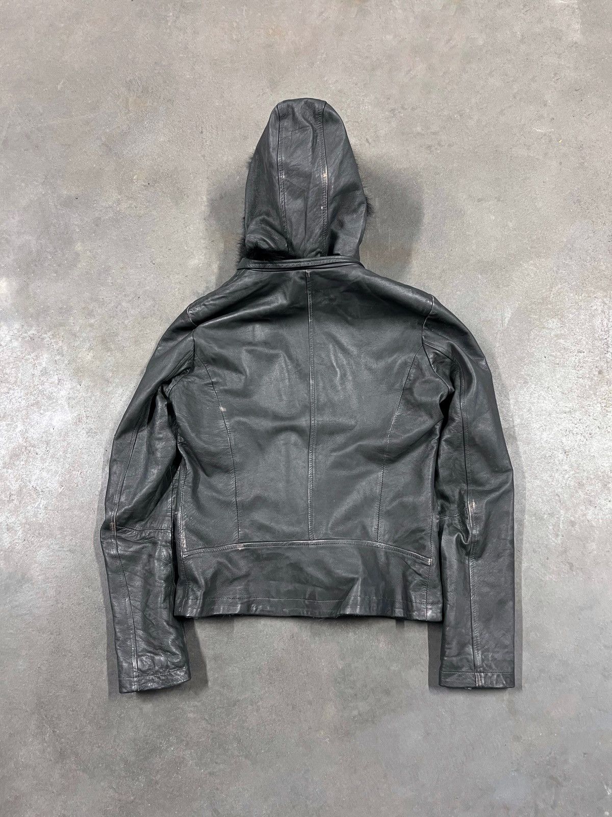 If Six Was Nine Real Leather Black Faux Fur Hood Asymmetrical Zip Jacket Size US S / EU 44-46 / 1 - 6 Thumbnail
