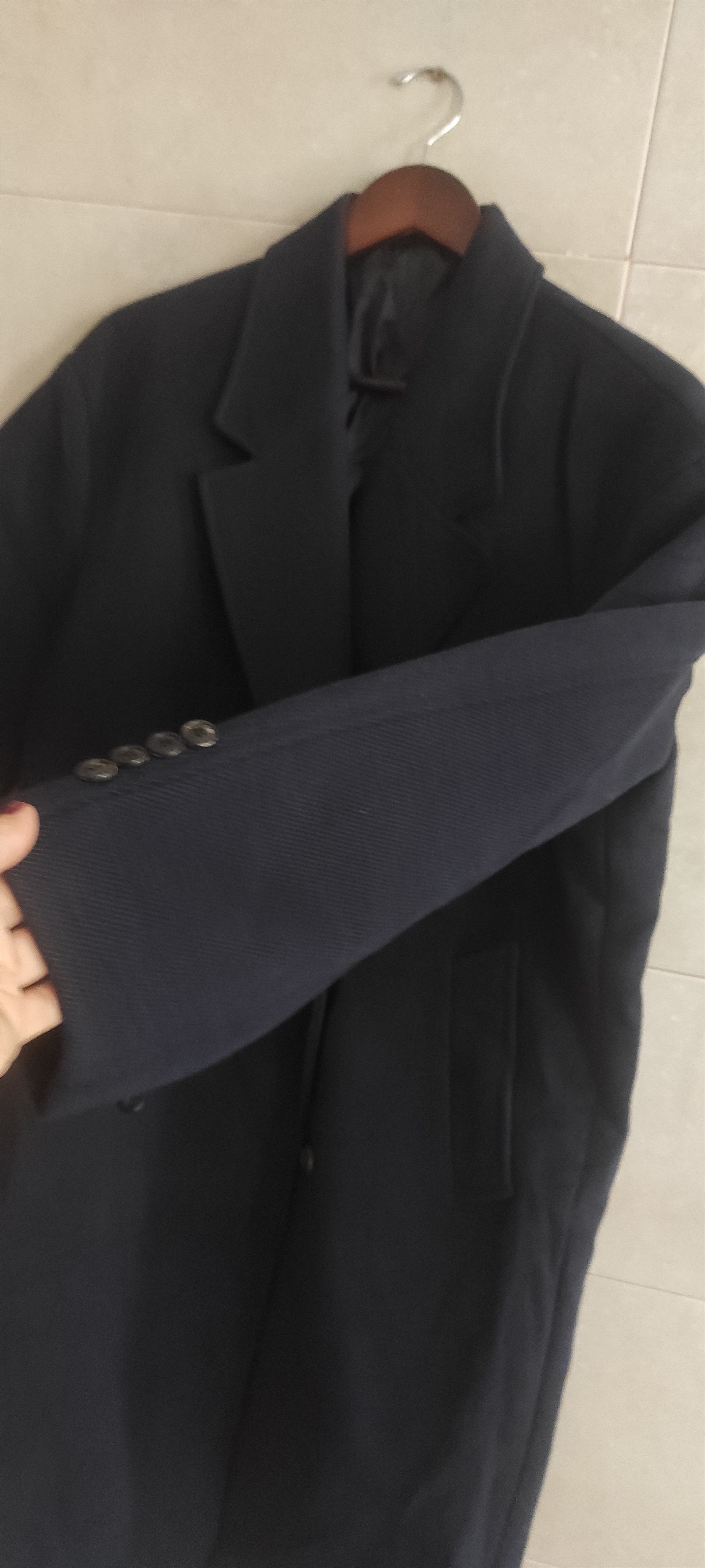 AMI Paris Double-Breasted Wool Mens Coat Navy Blue