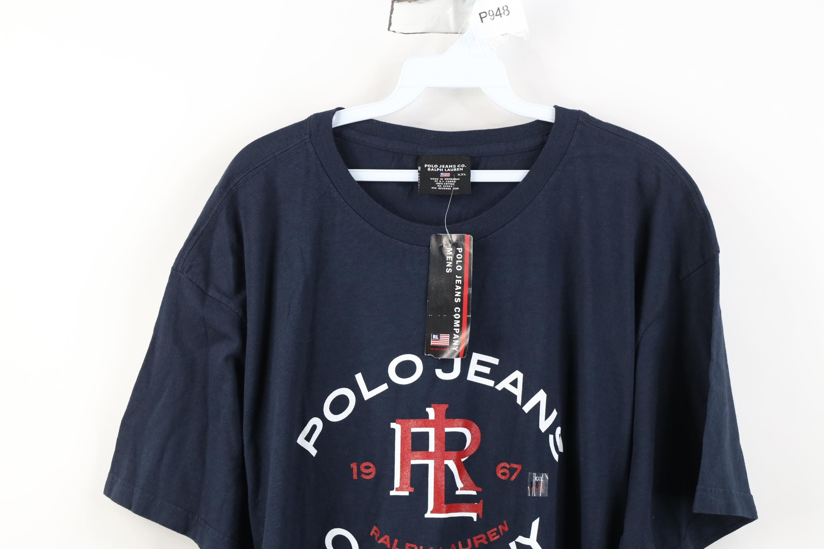 Polo Ralph Lauren Deadstock Vintage 90s Ralph Lauren Monogram T-Shirt Blue Size US XXL / EU 58 / 5 - 2 Thumbnail