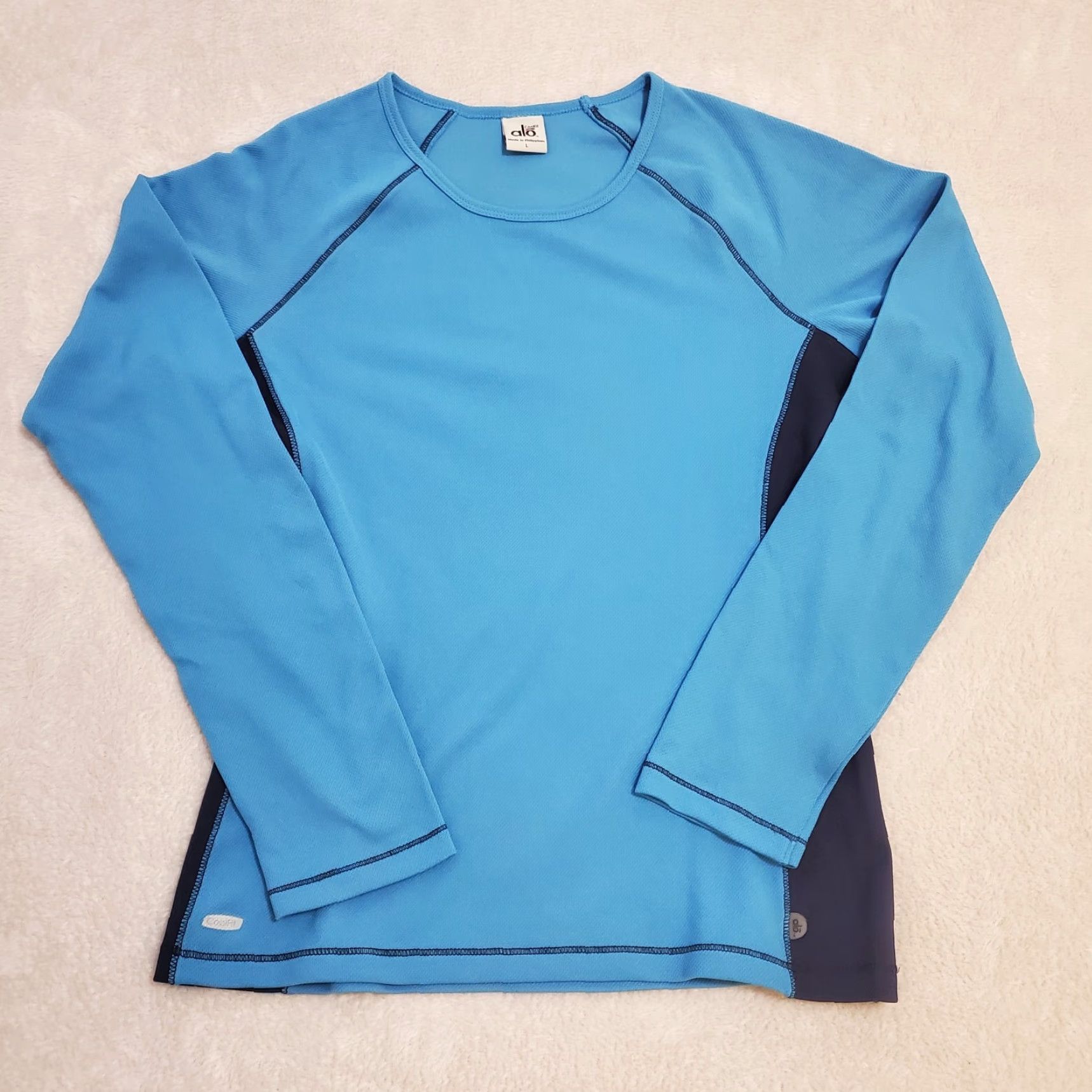 Alo Alo Yoga CoolFit Top Women L Blue Long Sleeve Round Neck Active Shirt Branded Size L / US 10 / IT 46 - 2 Thumbnail