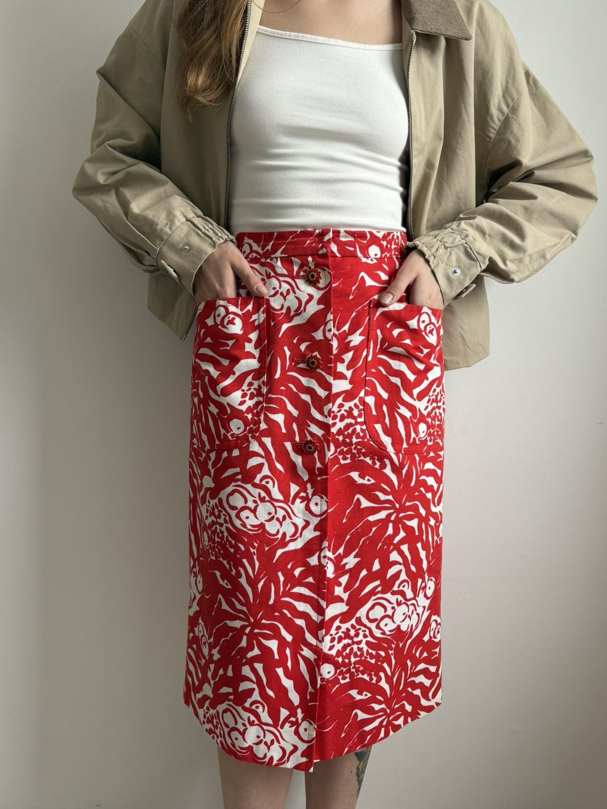 Yves Saint Laurent Yves Saint Laurent Rive Gauche S/S 1994 Pencil Skirt Red M Size 27" / US 4 / IT 40 - 3 Thumbnail