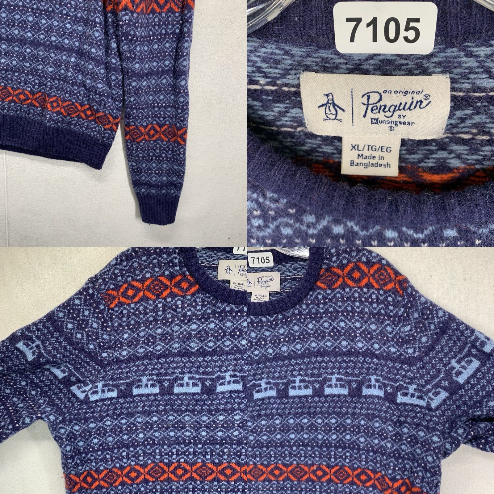 Original Penguin Vintage Men's XL Sweater Wool Nylon Fair Isle Pattern Crew Neck Pullover Fall Winter Retro 80s 90s Size US XL / EU 56 / 4 - 8 Thumbnail