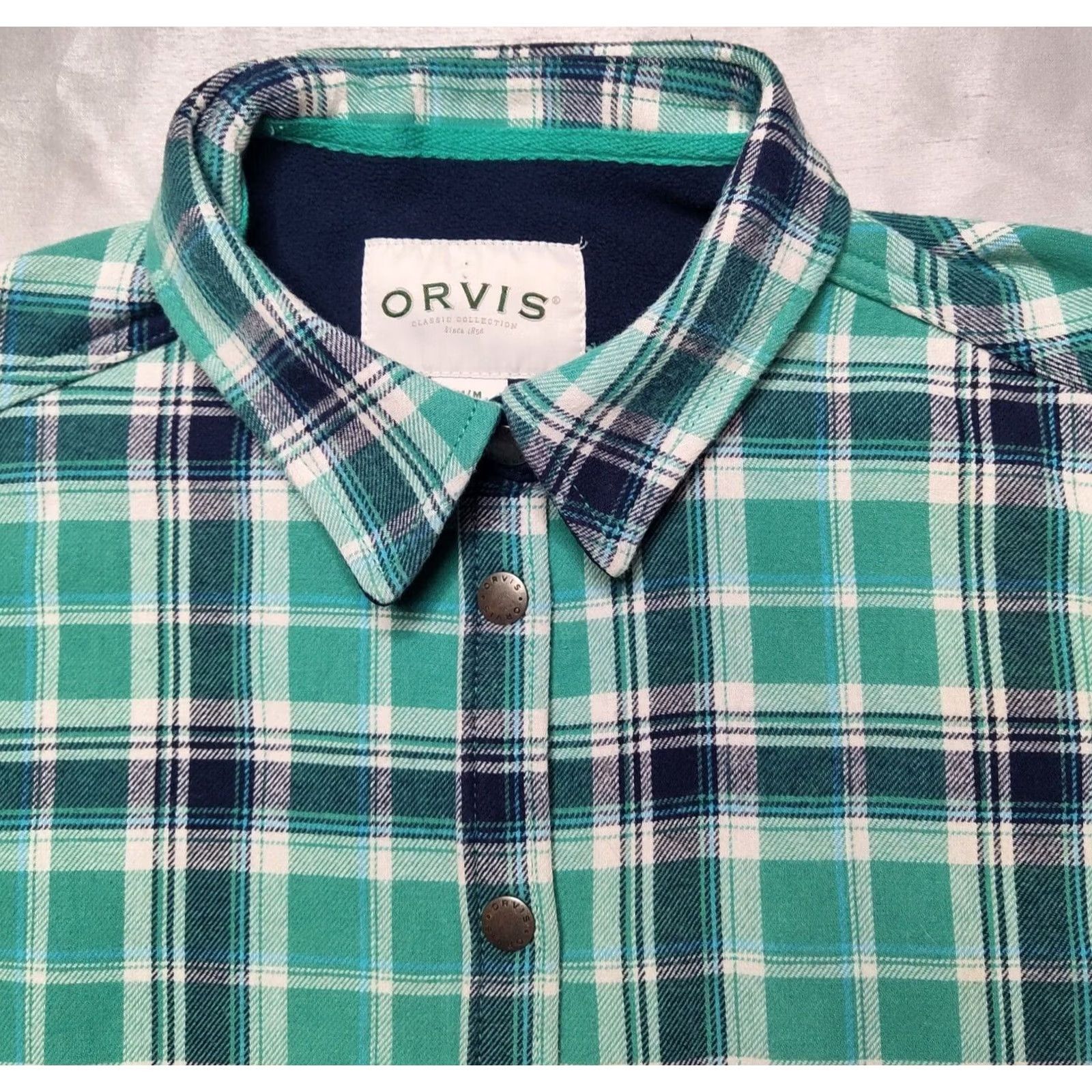 Orvis VINTAGE ORVIS SHACKET Women's Medium Green Plaid Fleece Lined Snap Button Shirt Size M / US 6-8 / IT 42-44 - 2 Thumbnail