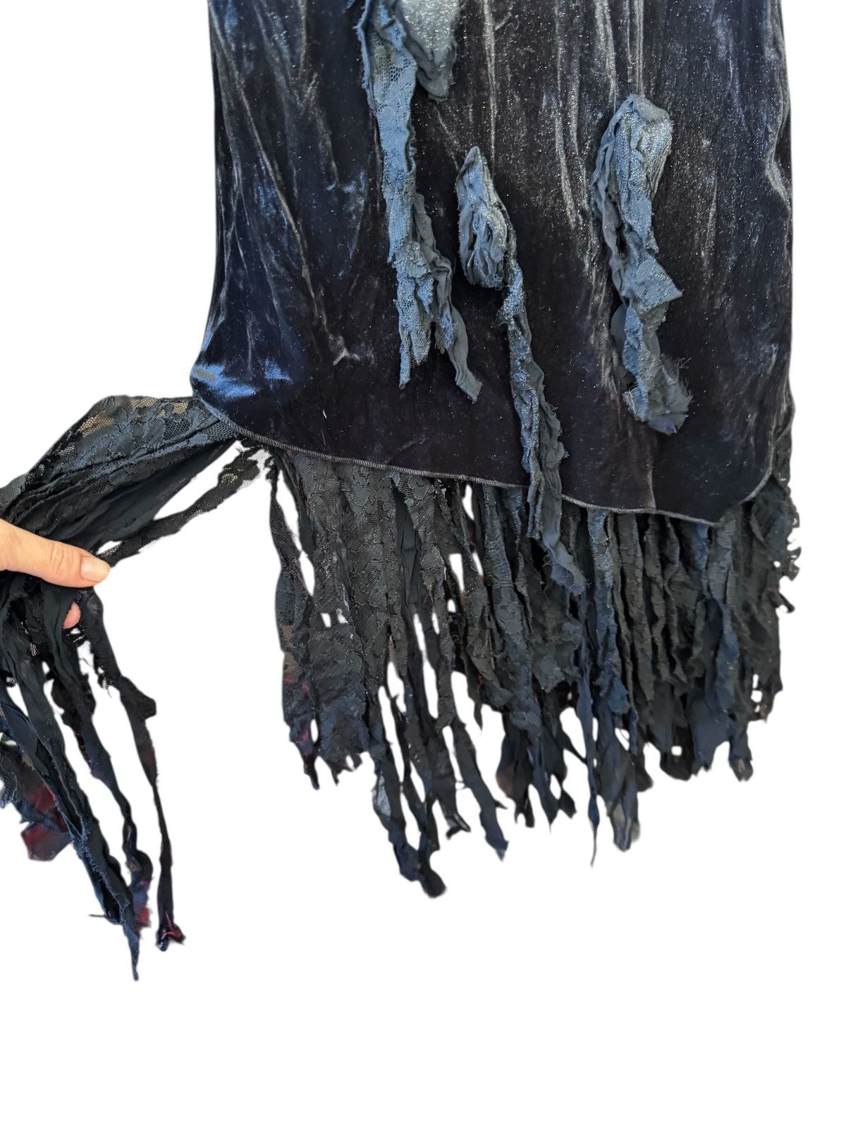 Vintage Vintage 90s Black Velvet Slip Dress - Deconstruckted lace S Size S / US 4 / IT 40 - 8 Thumbnail