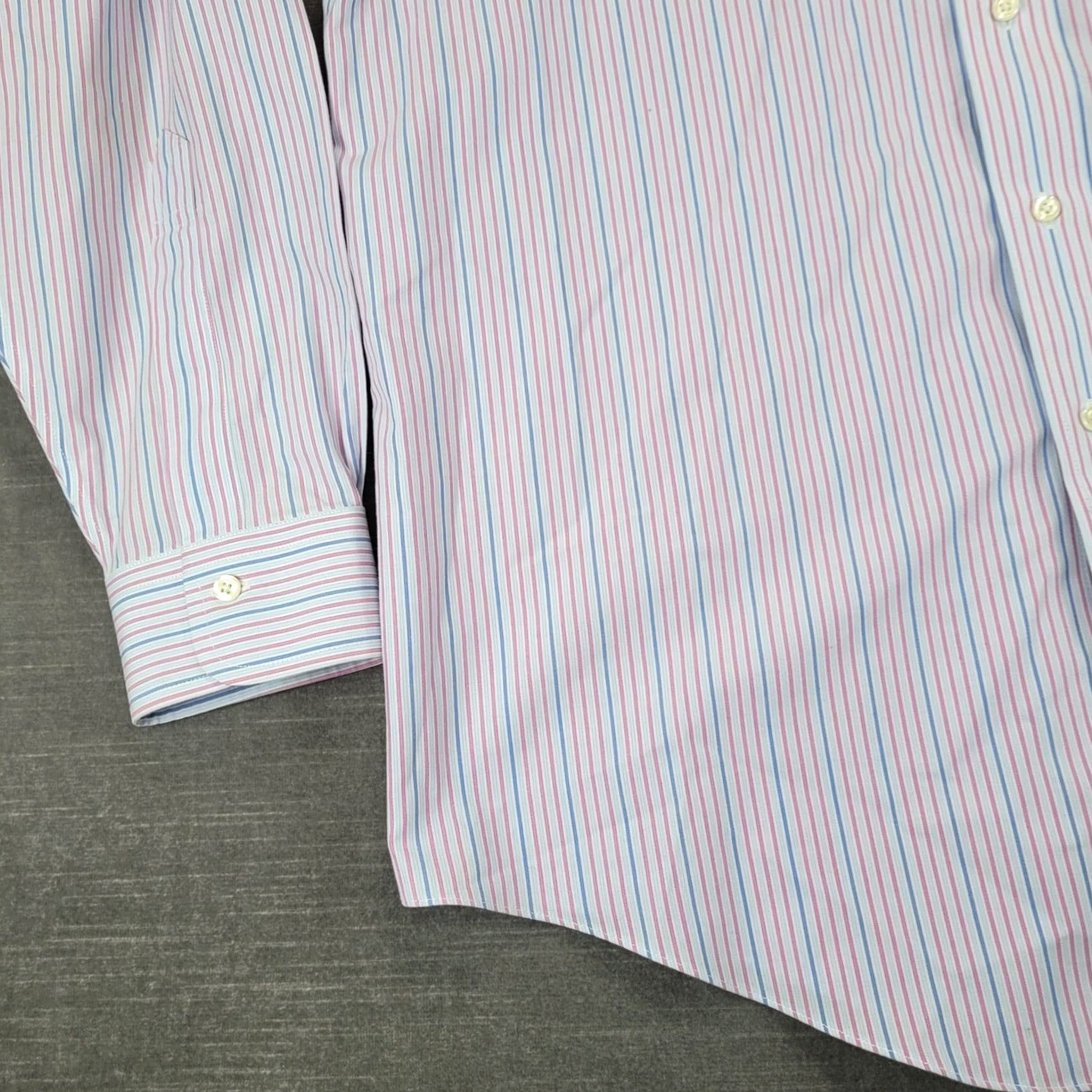 Brooks Brothers Brooks Brothers Mens Regular Fit Striped Dress Shirt Supima Cotton Pink 16 34 Size 46R - 6 Thumbnail