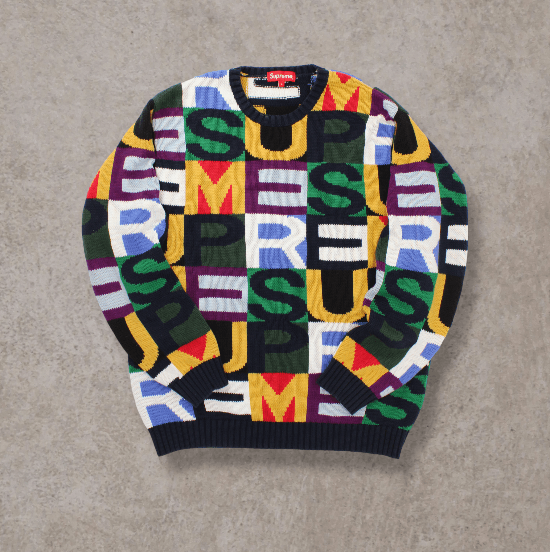 Supreme big letters shop sweater multicolor xlarge