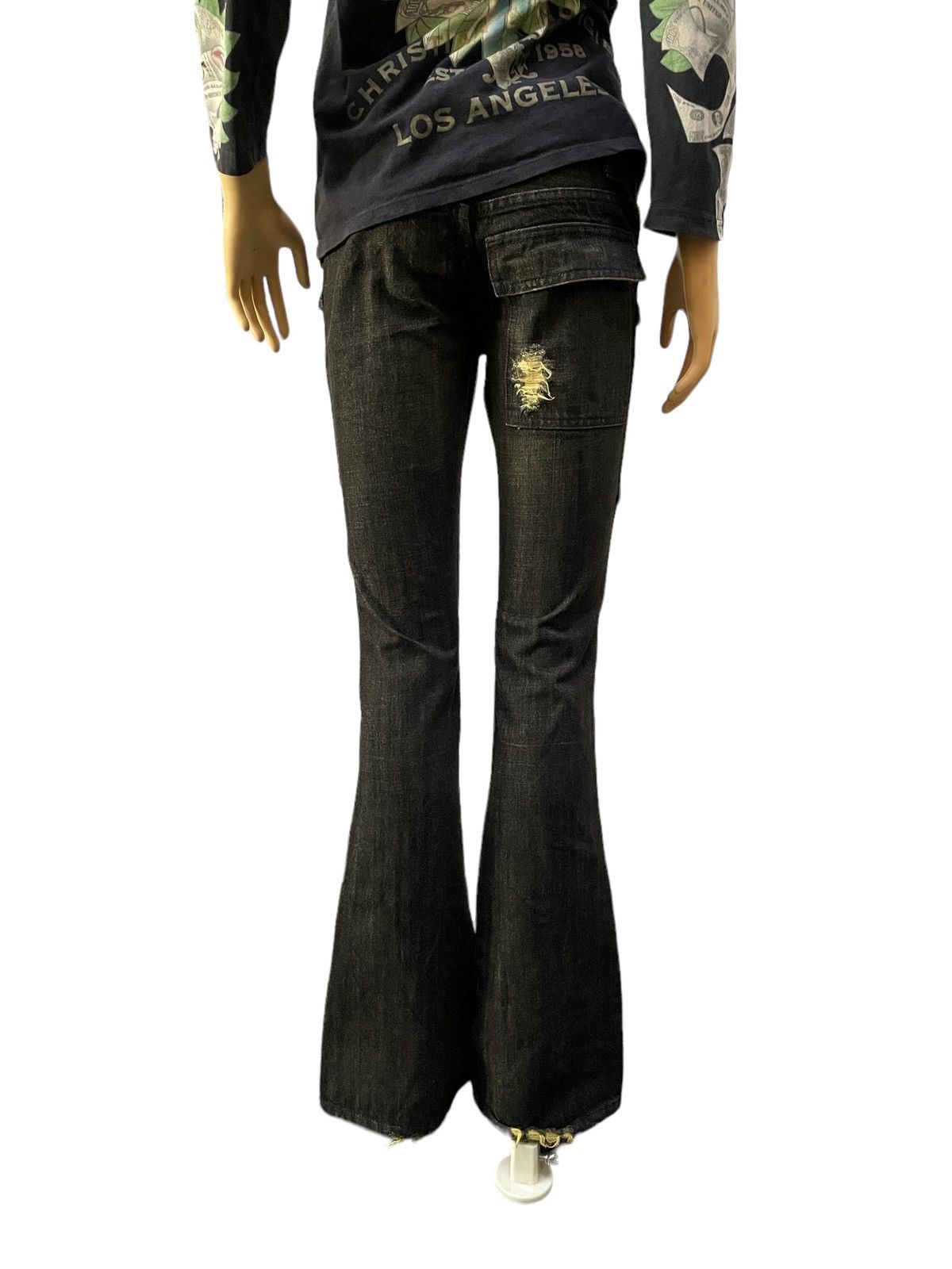 If Six Was Nine × Le Grande Bleu (L.G.B.) Red Carpet Japan Flared Bush Pocket Distressed Jeans Size US 27 - 4 Thumbnail